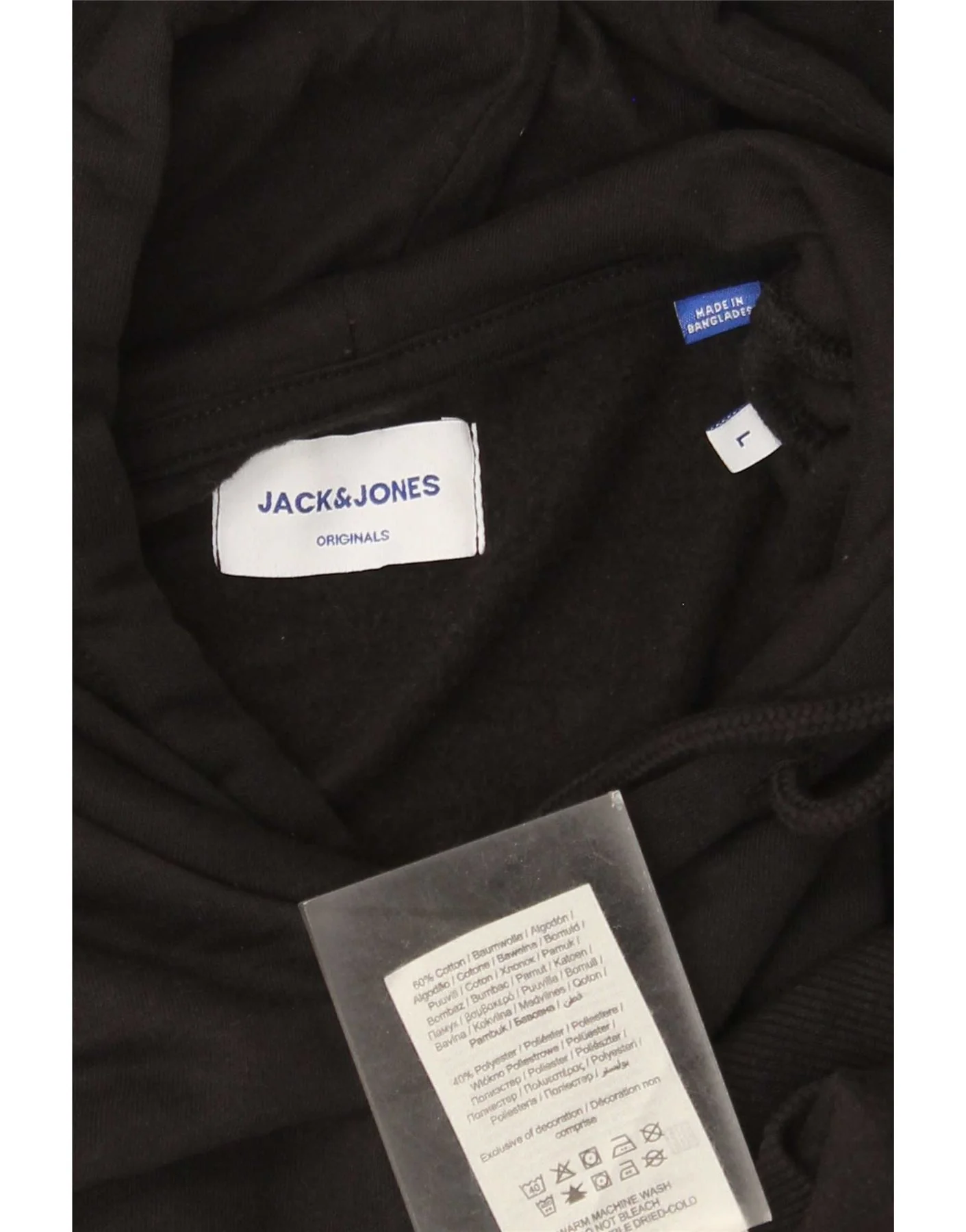 Jack & Jones Mens Hoodie Jumper Large Black Cotton - Image 3
