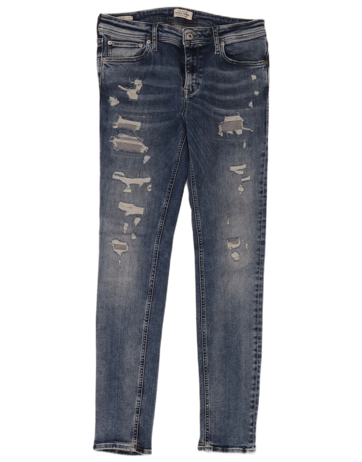Jack & Jones Mens Liam Distressed Skinny Jeans W32 L32 Blue Cotton