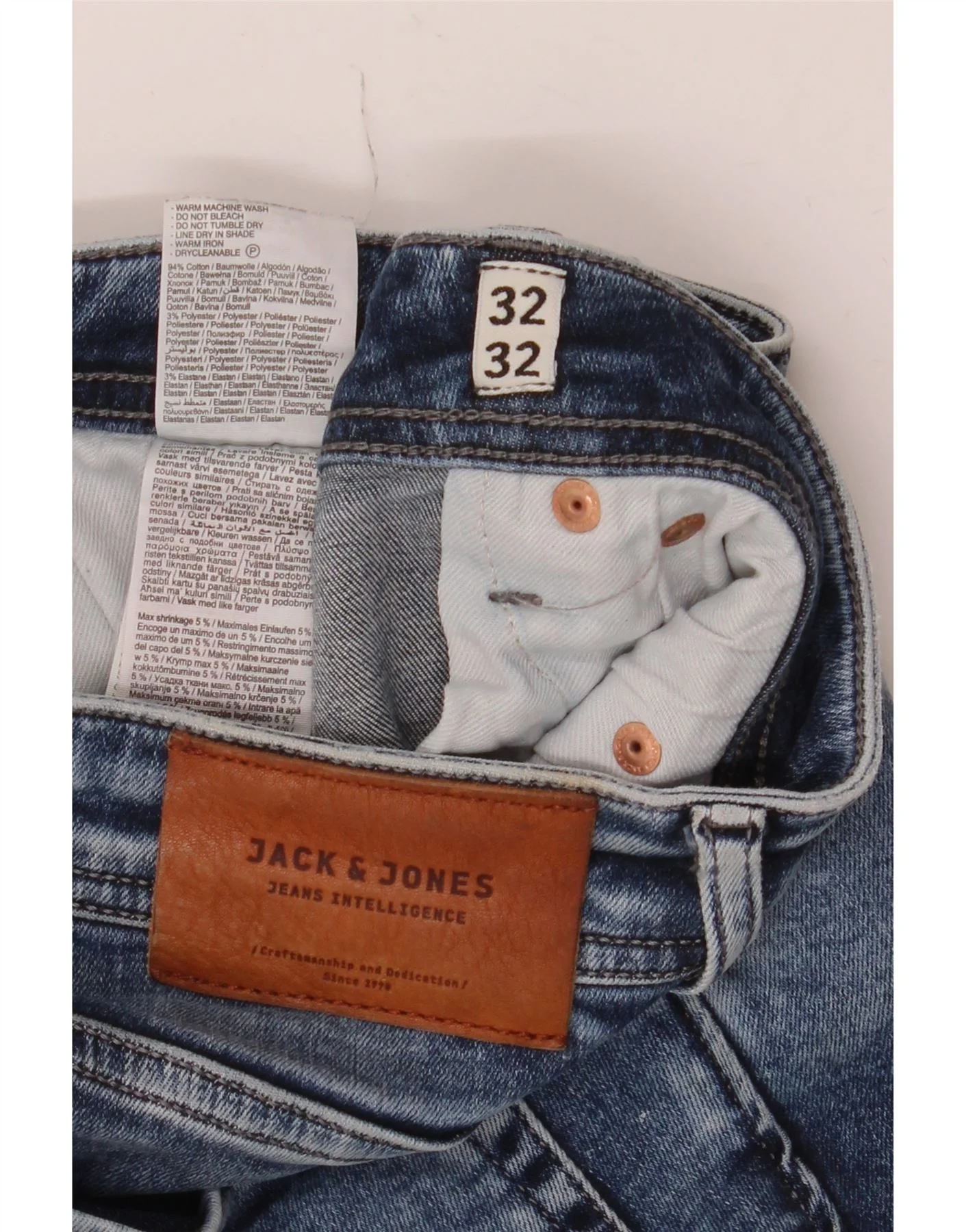 Jack & Jones Mens Liam Distressed Skinny Jeans W32 L32 Blue Cotton - Image 3