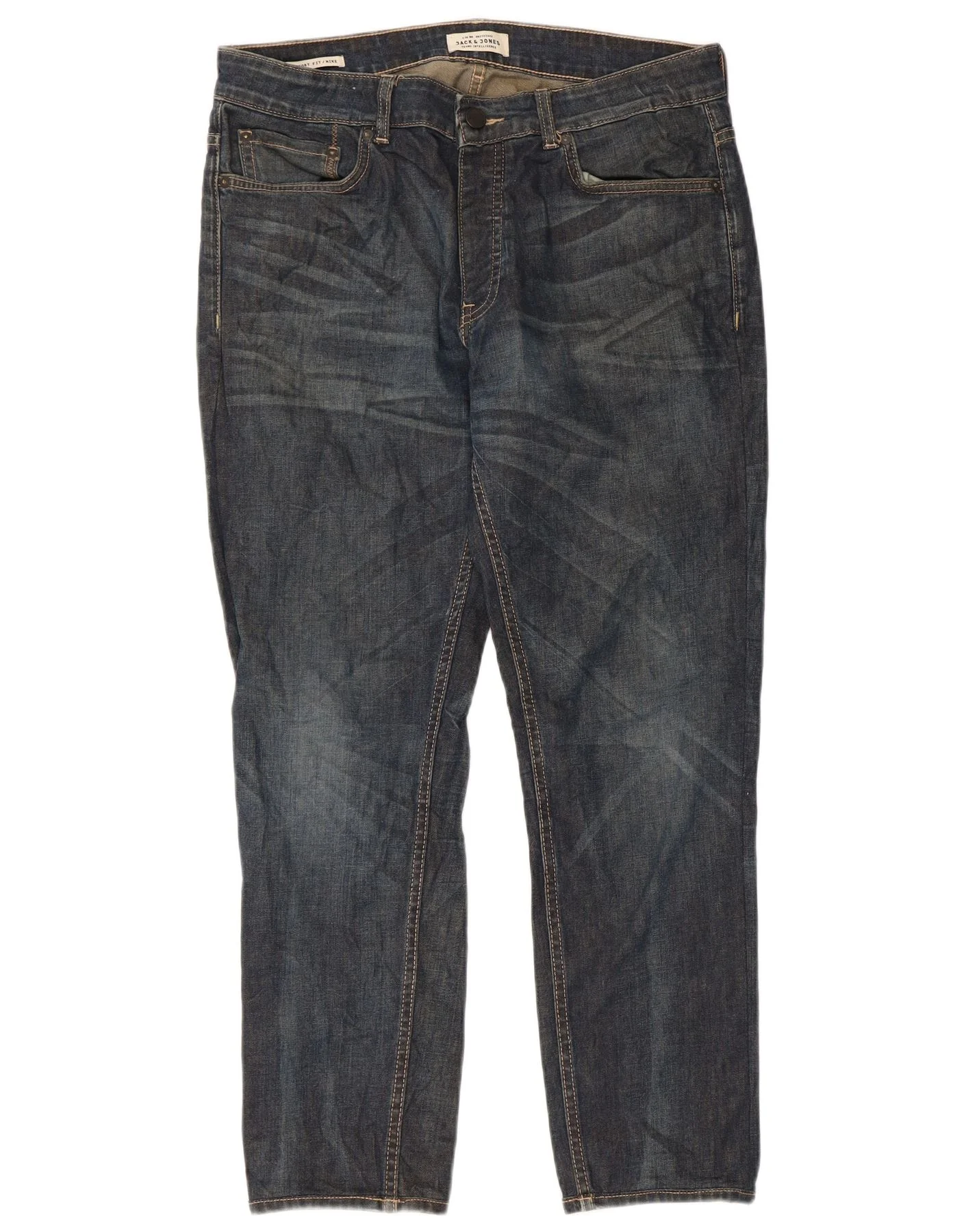 Jack & Jones Mens Mike Straight Jeans W33 L28 Blue Cotton