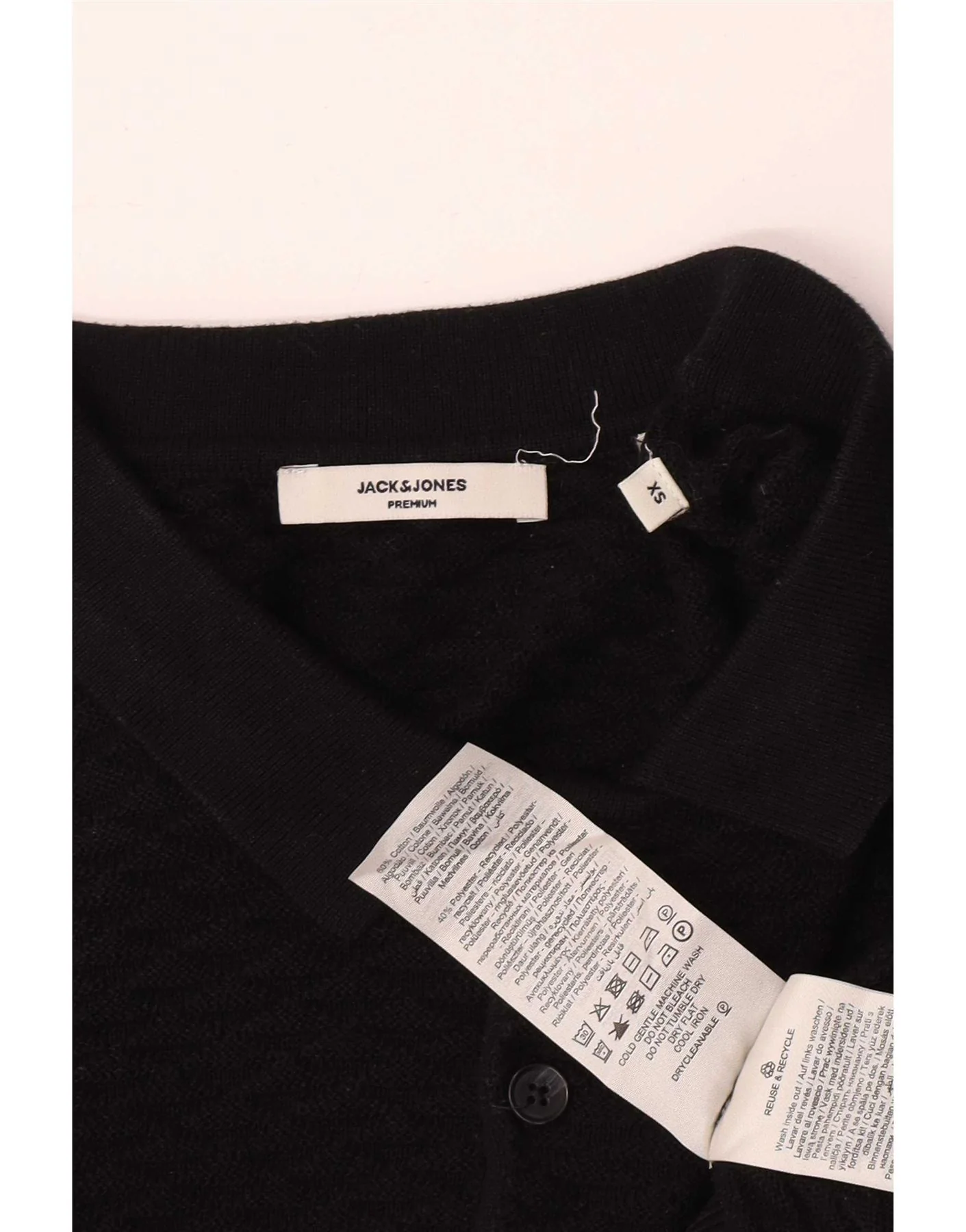 Jack & Jones Mens Polo Neck Jumper Sweater XS Black Cotton - Image 4