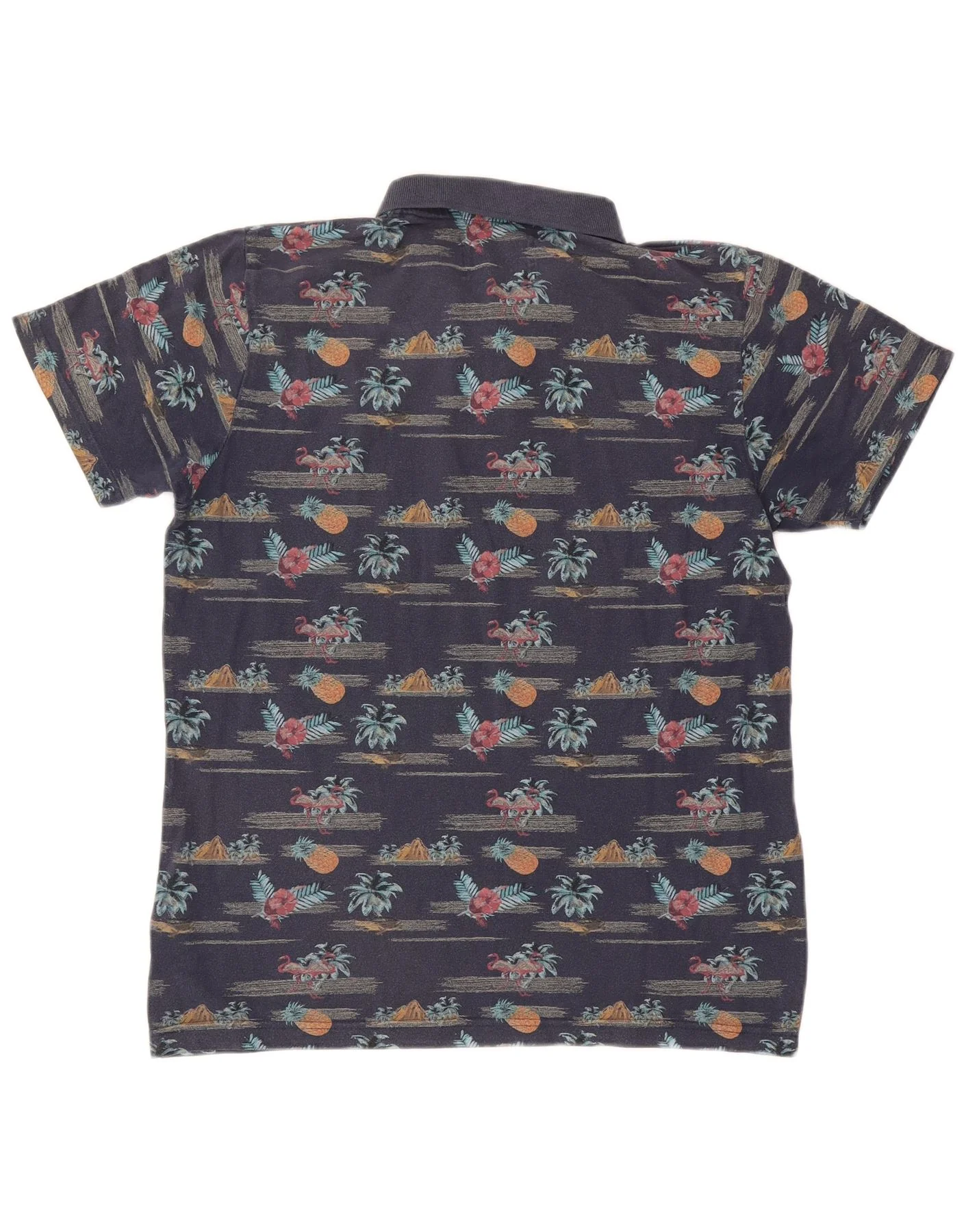 Jack & Jones Mens Polo Shirt Large Navy Blue Floral Cotton - Image 2