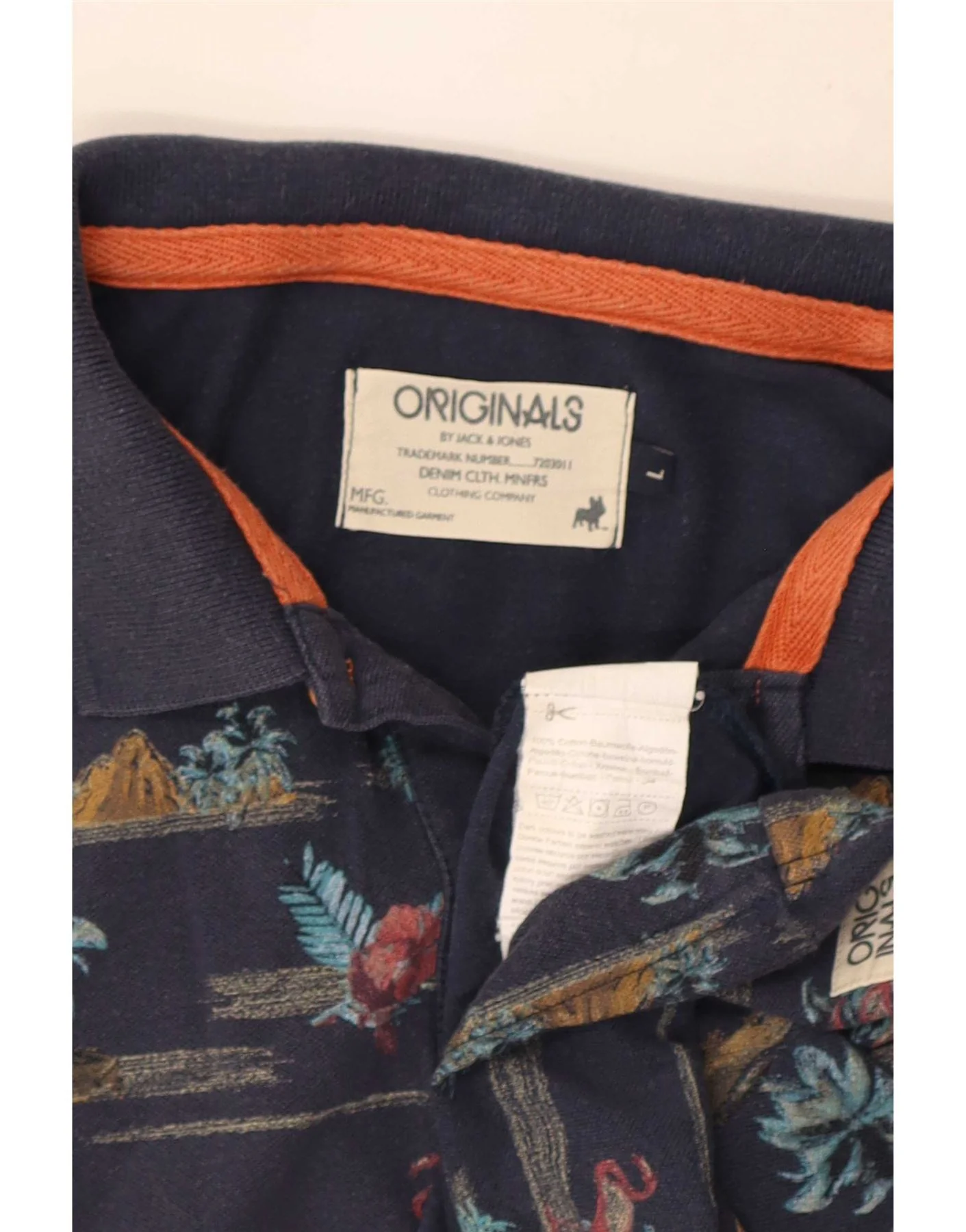 Jack & Jones Mens Polo Shirt Large Navy Blue Floral Cotton - Image 3