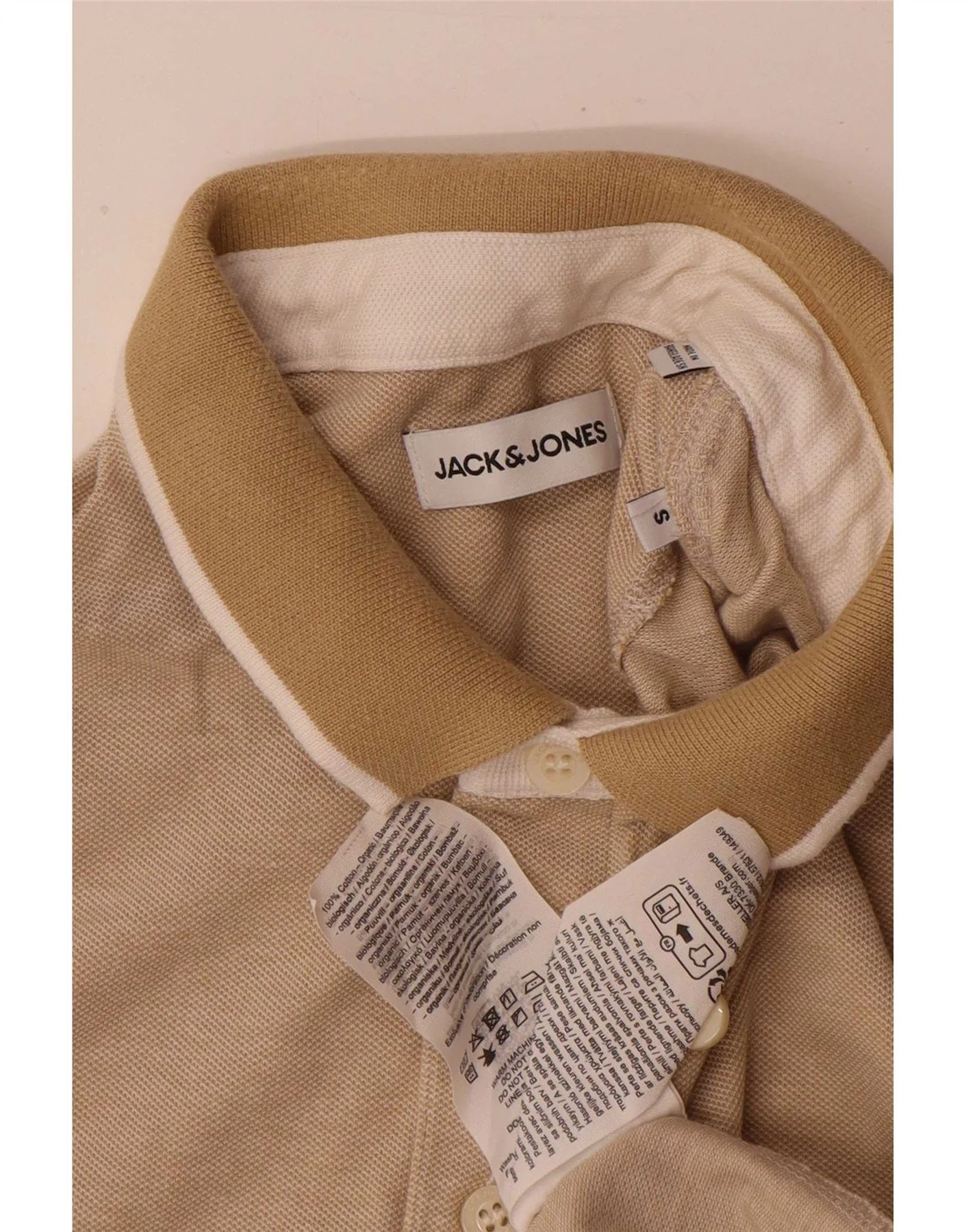 Jack & Jones Mens Polo Shirt Small Beige Cotton - Image 3