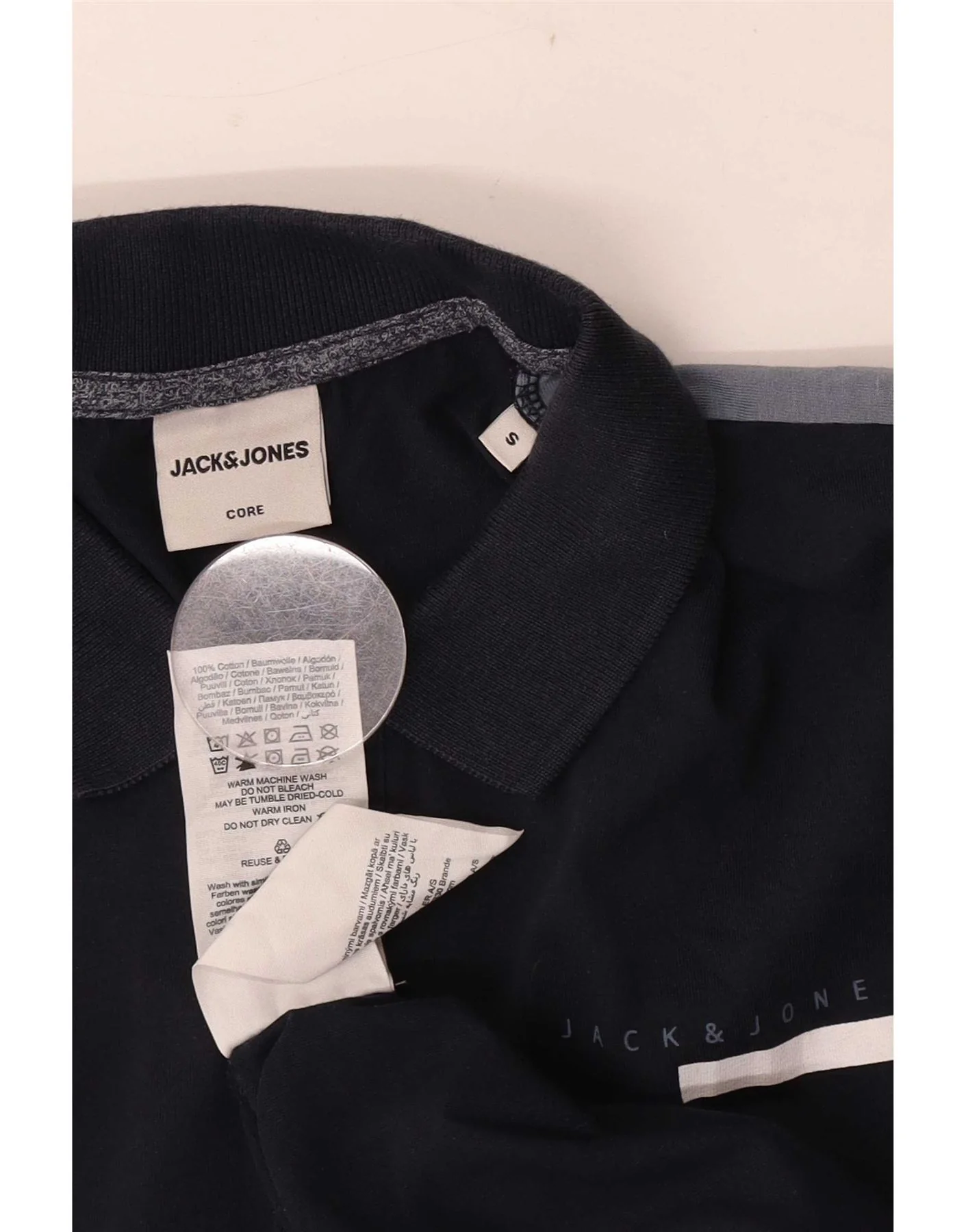 Jack & Jones Mens Polo Shirt Small Navy Blue Colourblock Cotton - Image 3