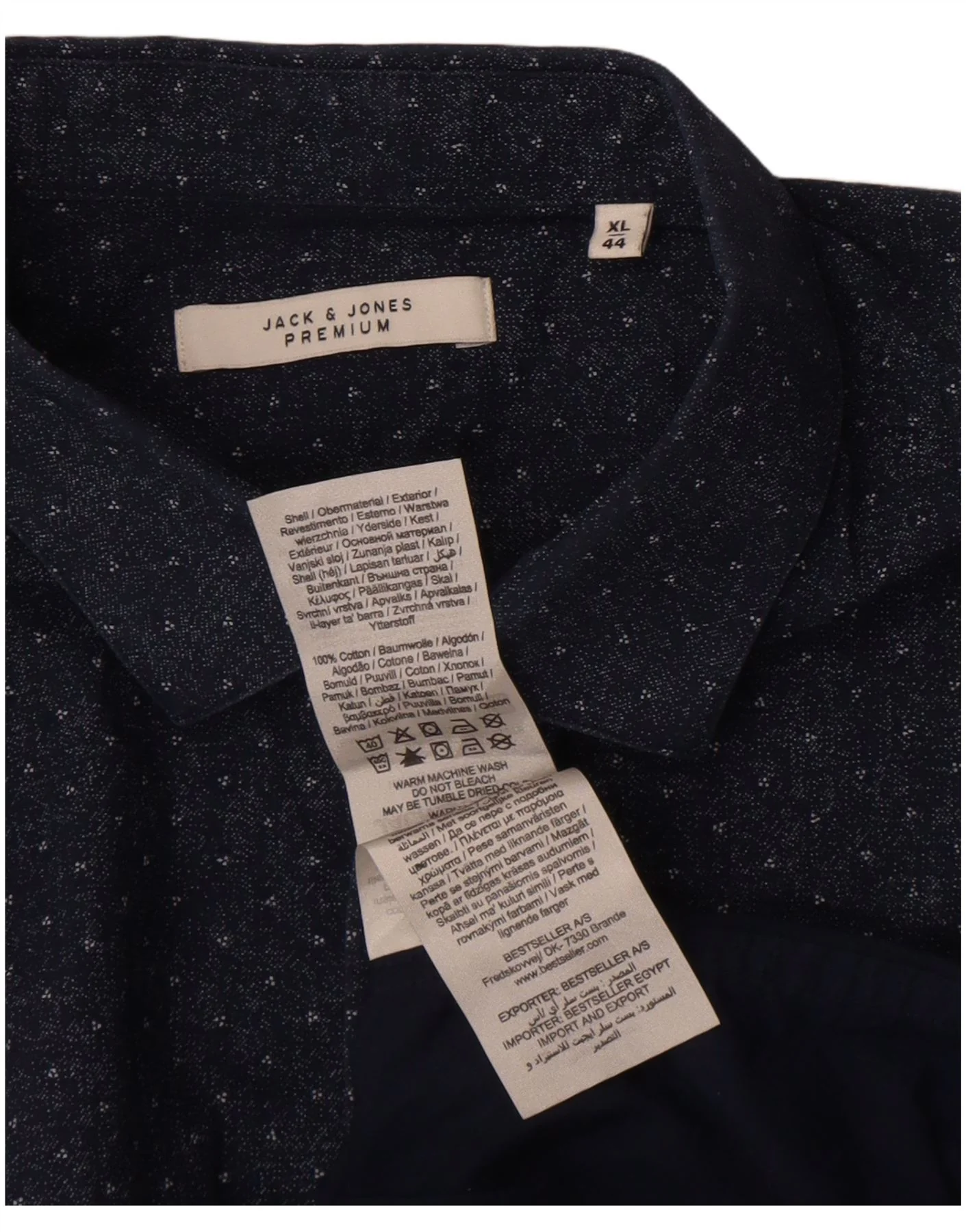 Jack & Jones Mens Premium Shirt Size 44 XL Navy Blue Spotted Cotton - Image 3
