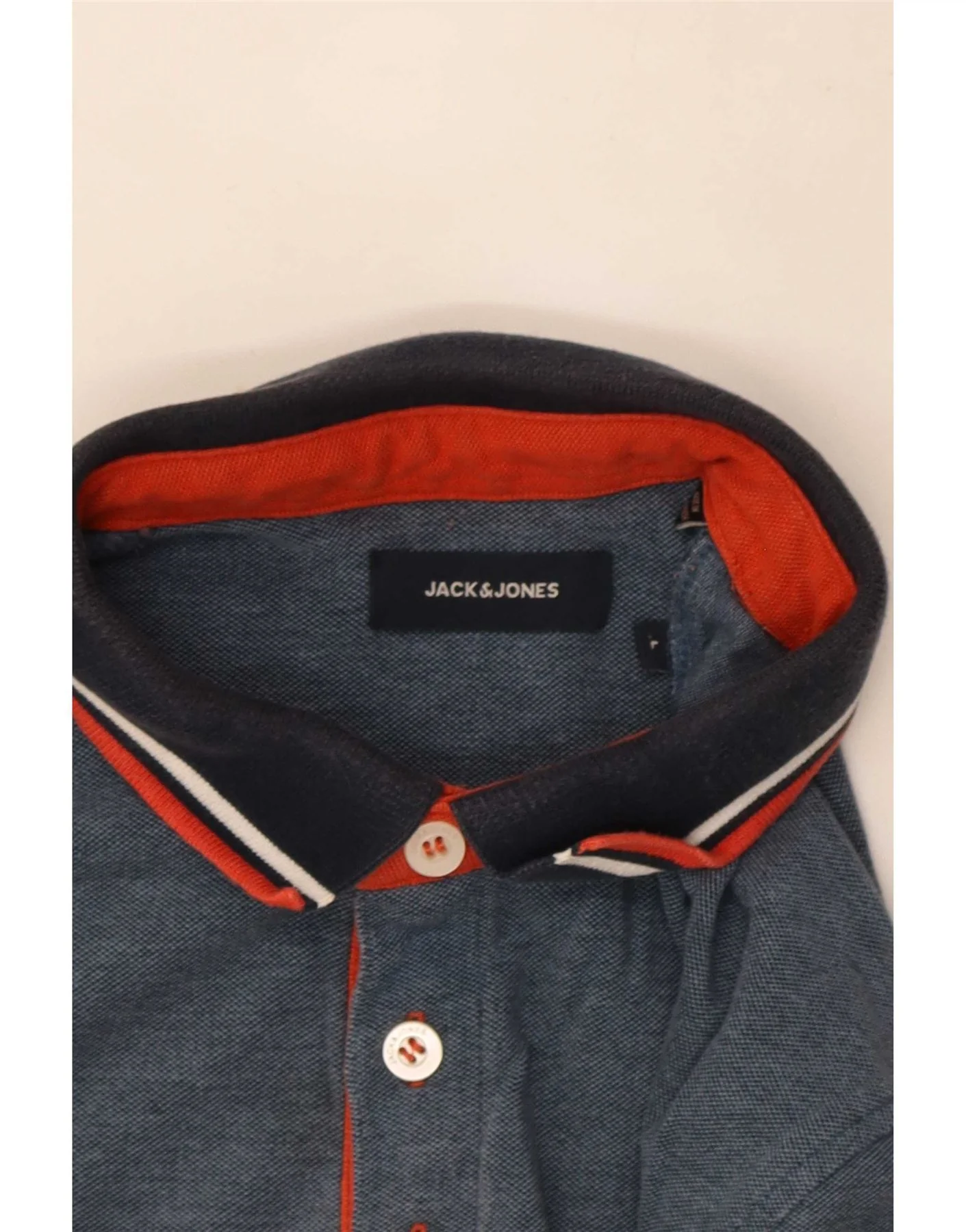 Jack & Jones Mens Rugby Polo Shirt Large Navy Blue Striped Cotton - Image 3