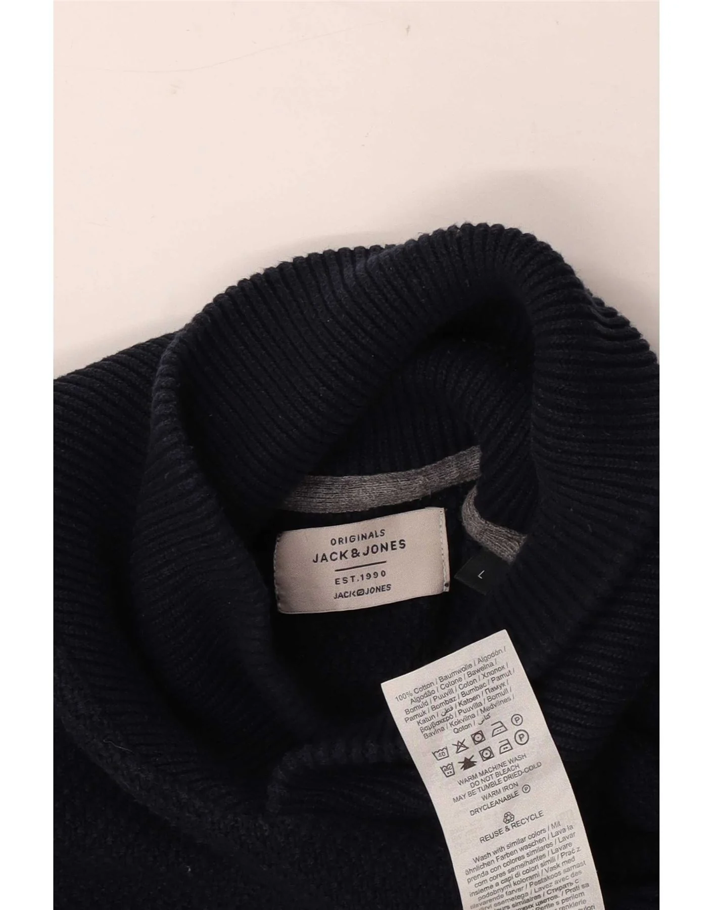 Jack & Jones Mens Shawl Neck Jumper Sweater Large Navy Blue Cotton - Image 3