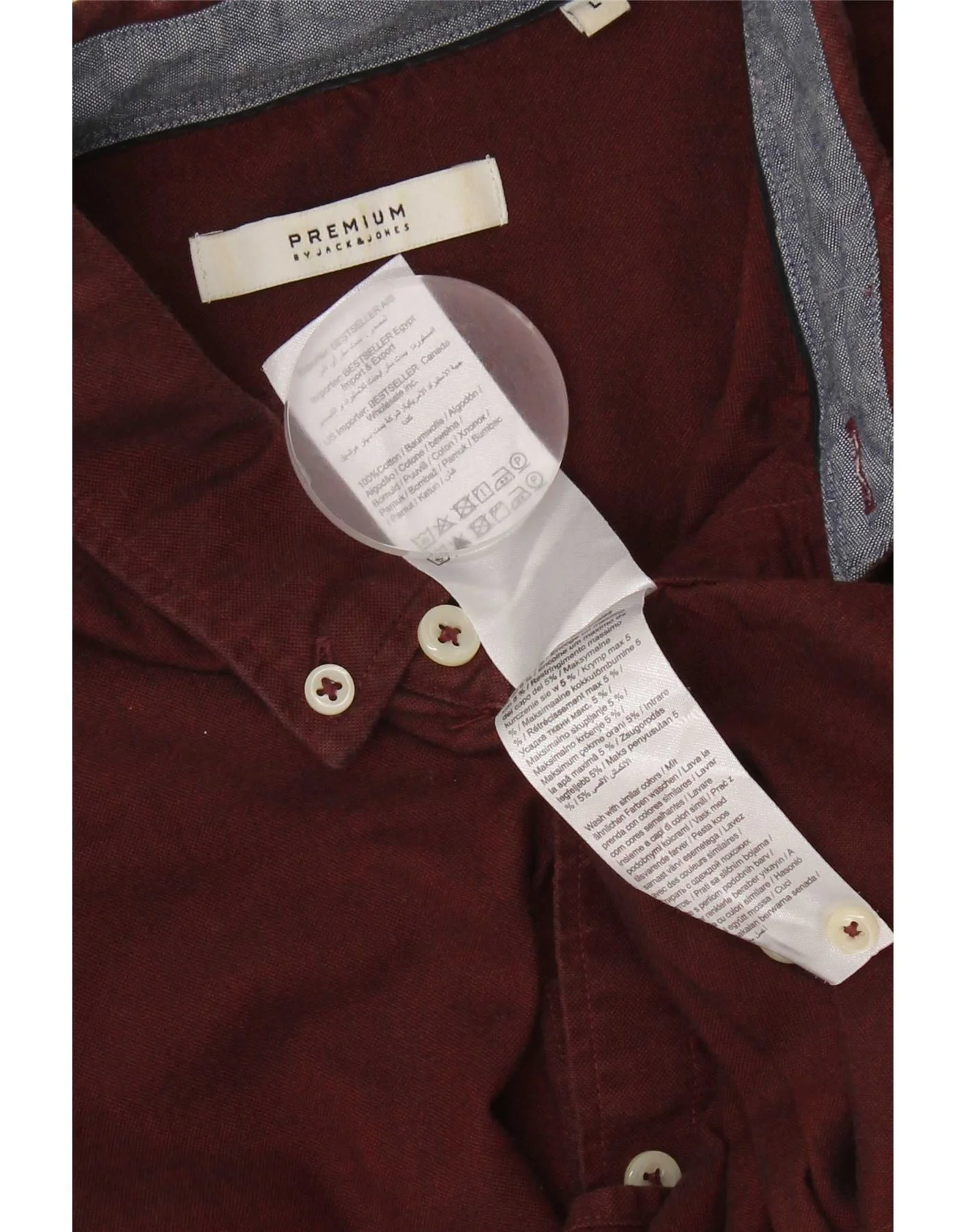 Jack & Jones Mens Shirt Large Burgundy Cotton - Image 3