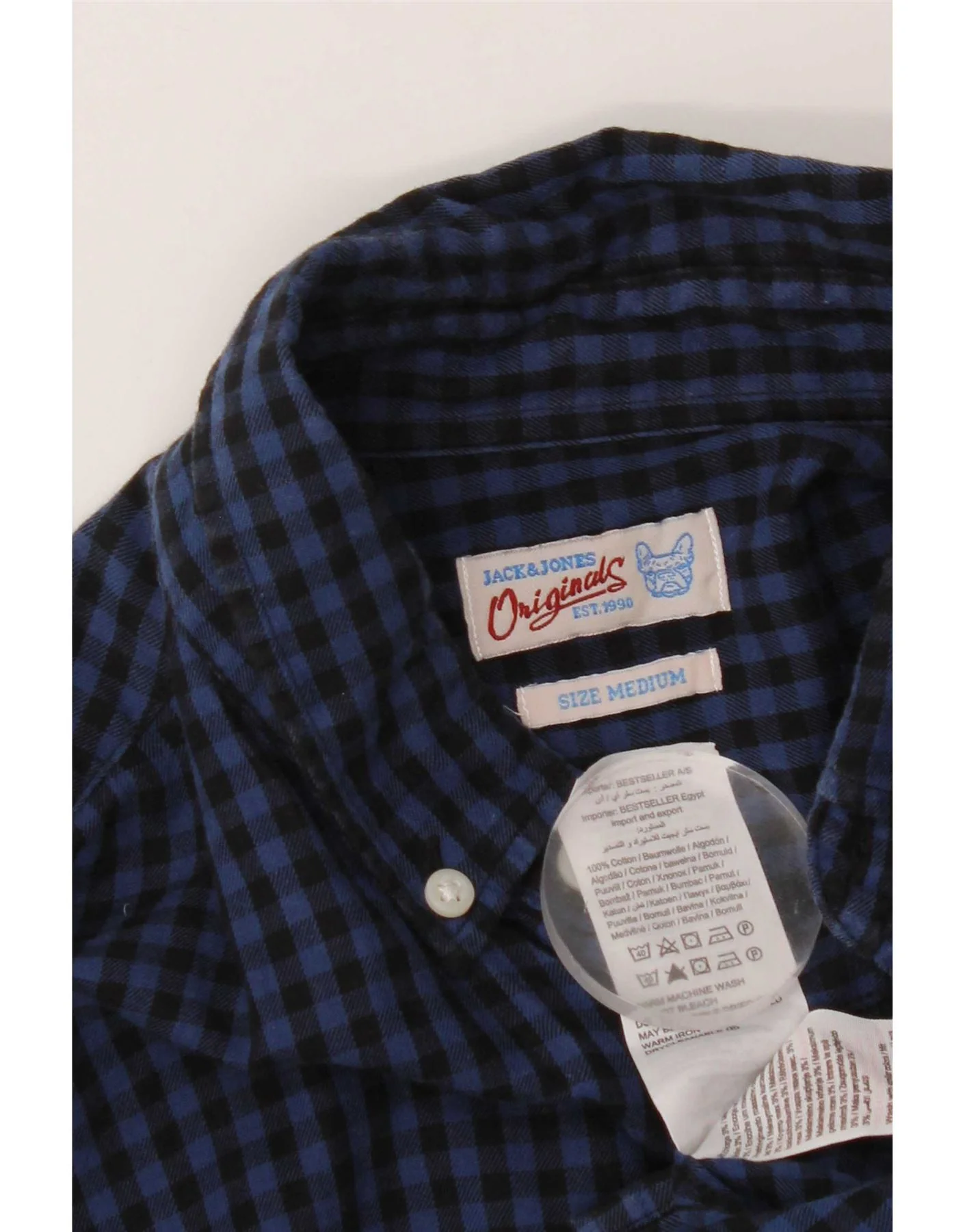 Jack & Jones Mens Shirt Medium Navy Blue Gingham Cotton - Image 3