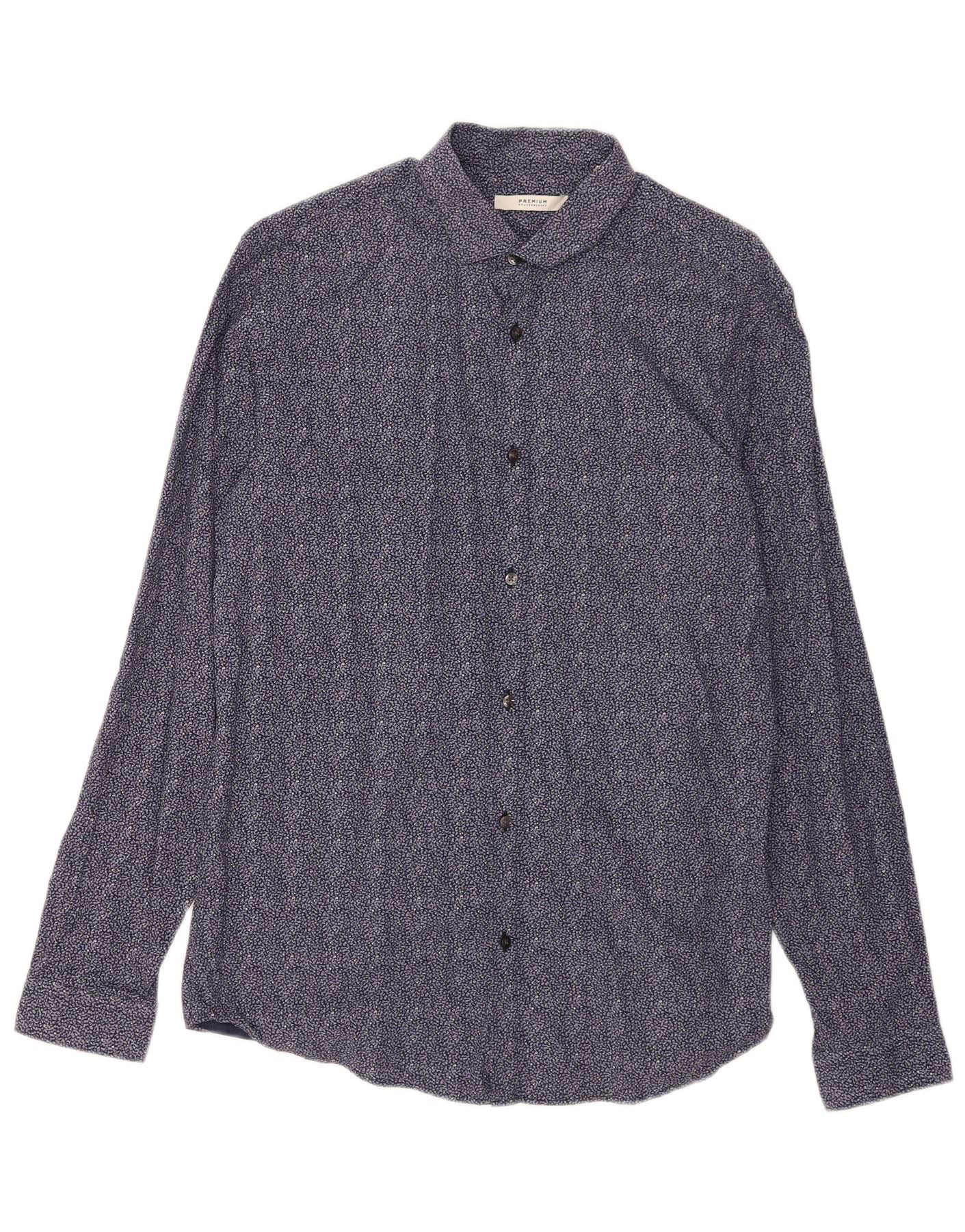 Jack & Jones Mens Shirt Size 42 Large Navy Blue Floral Cotton