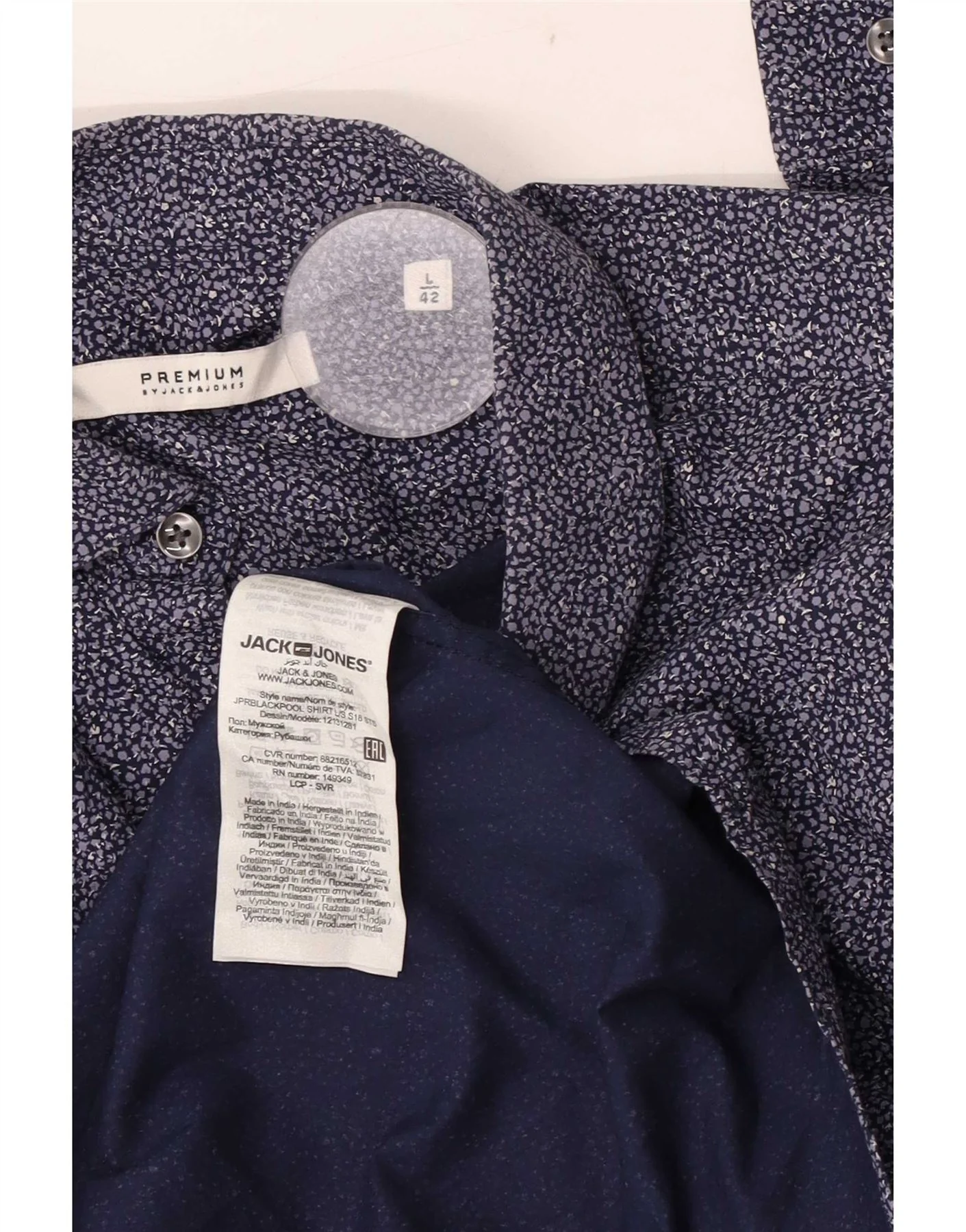 Jack & Jones Mens Shirt Size 42 Large Navy Blue Floral Cotton - Image 3