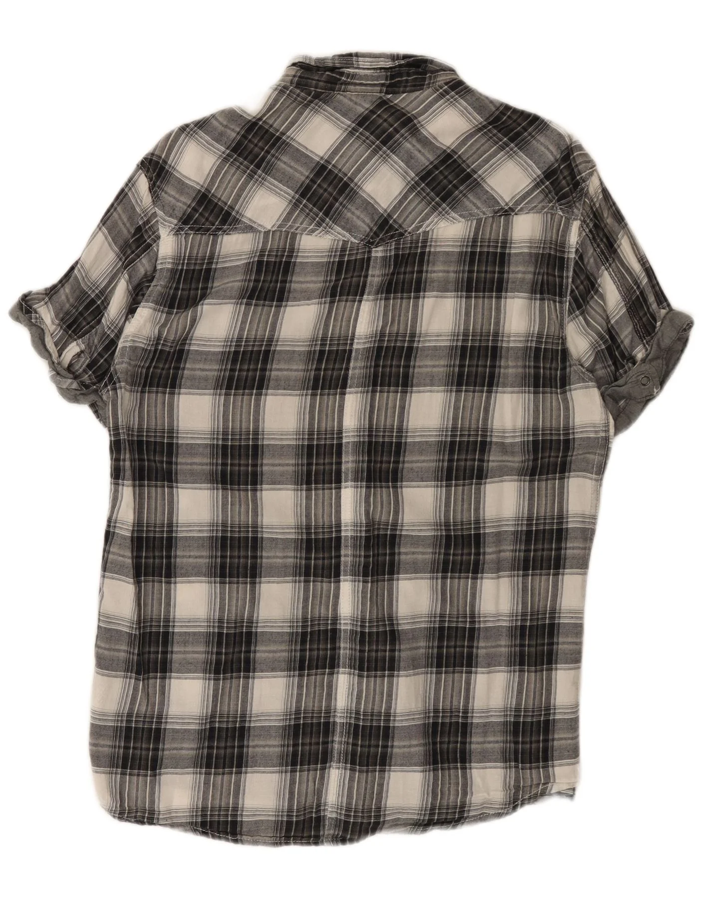 Jack & Jones Mens Short Sleeve Flannel Shirt Large Grey Check Cotton - Image 2