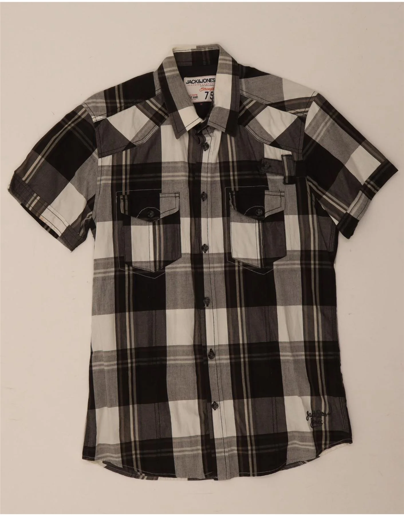 Jack & Jones Mens Short Sleeve Shirt Medium Black Check Cotton