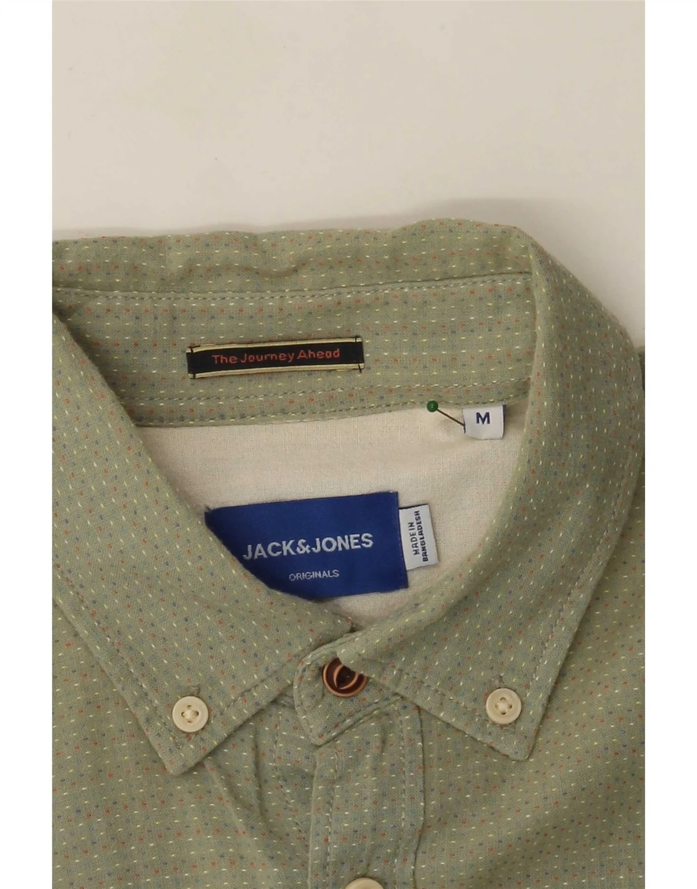 Jack & Jones Mens Short Sleeve Shirt Medium Green Spotted - Image 3
