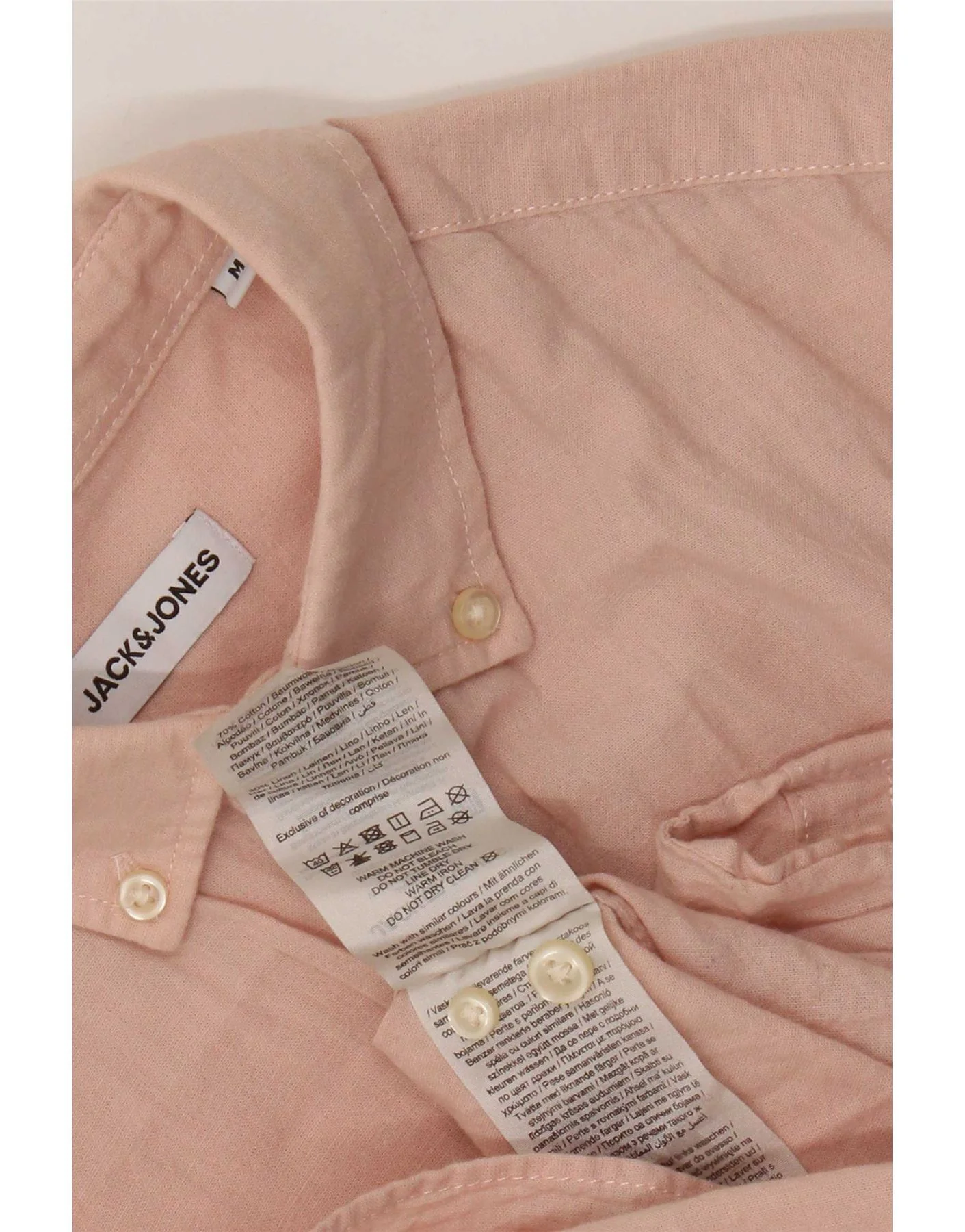 Jack & Jones Mens Short Sleeve Shirt Medium Pink Cotton - Image 3