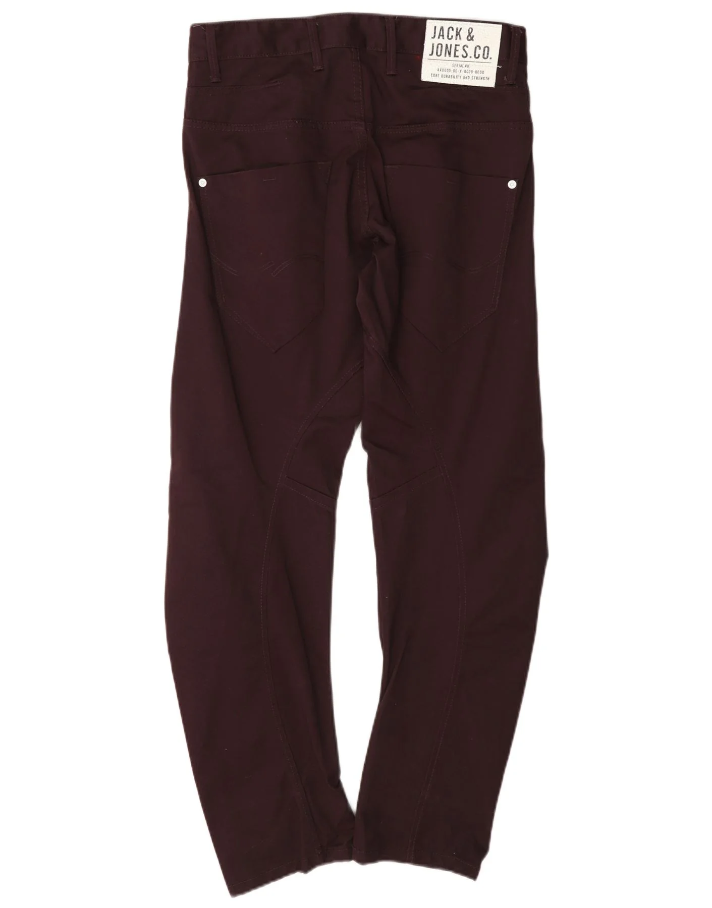 Jack & Jones Mens Straight Banana Casual Trousers W30 L30 Burgundy Cotton - Image 2