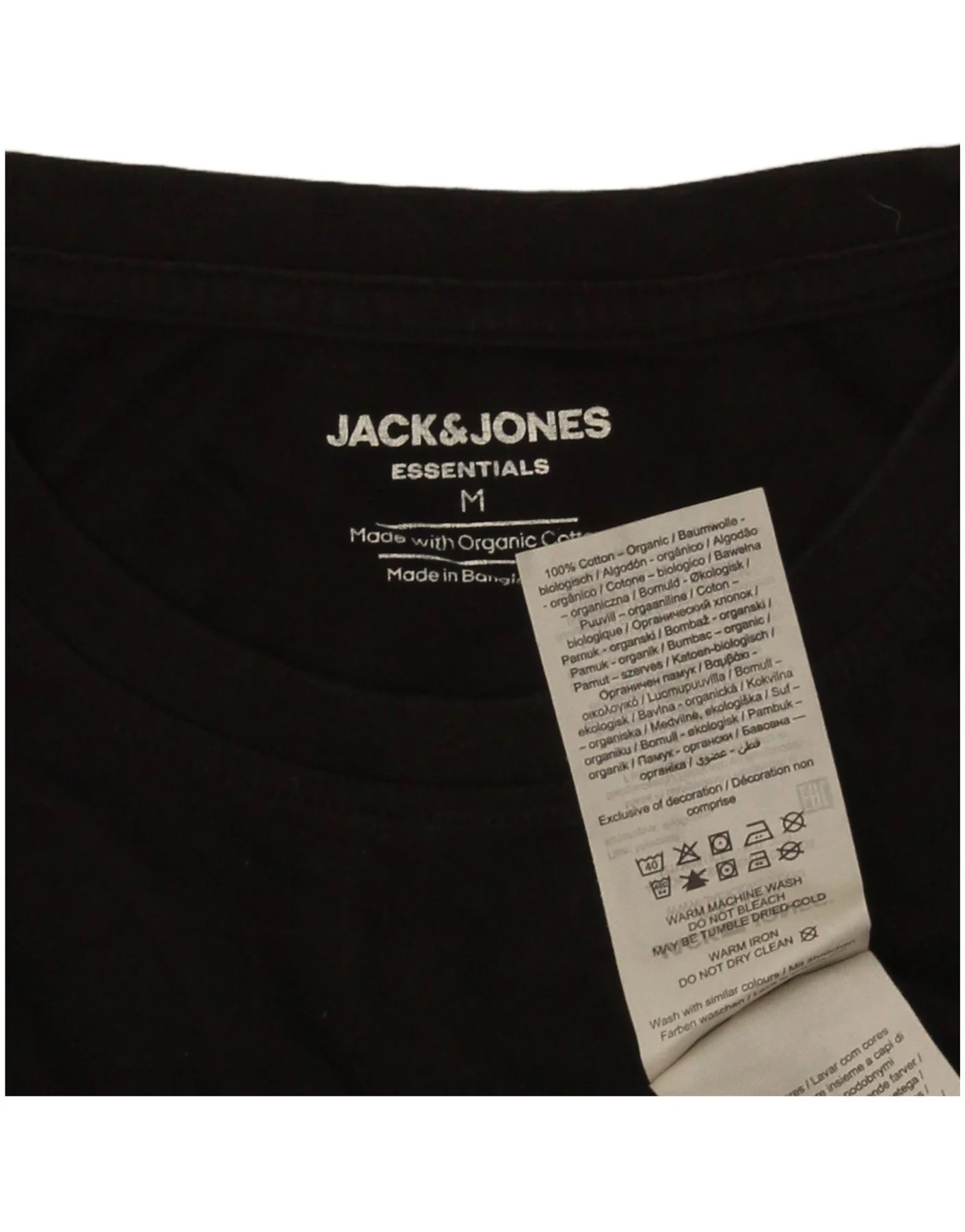 Jack & Jones Mens T-Shirt Top Medium Black Cotton - Image 3