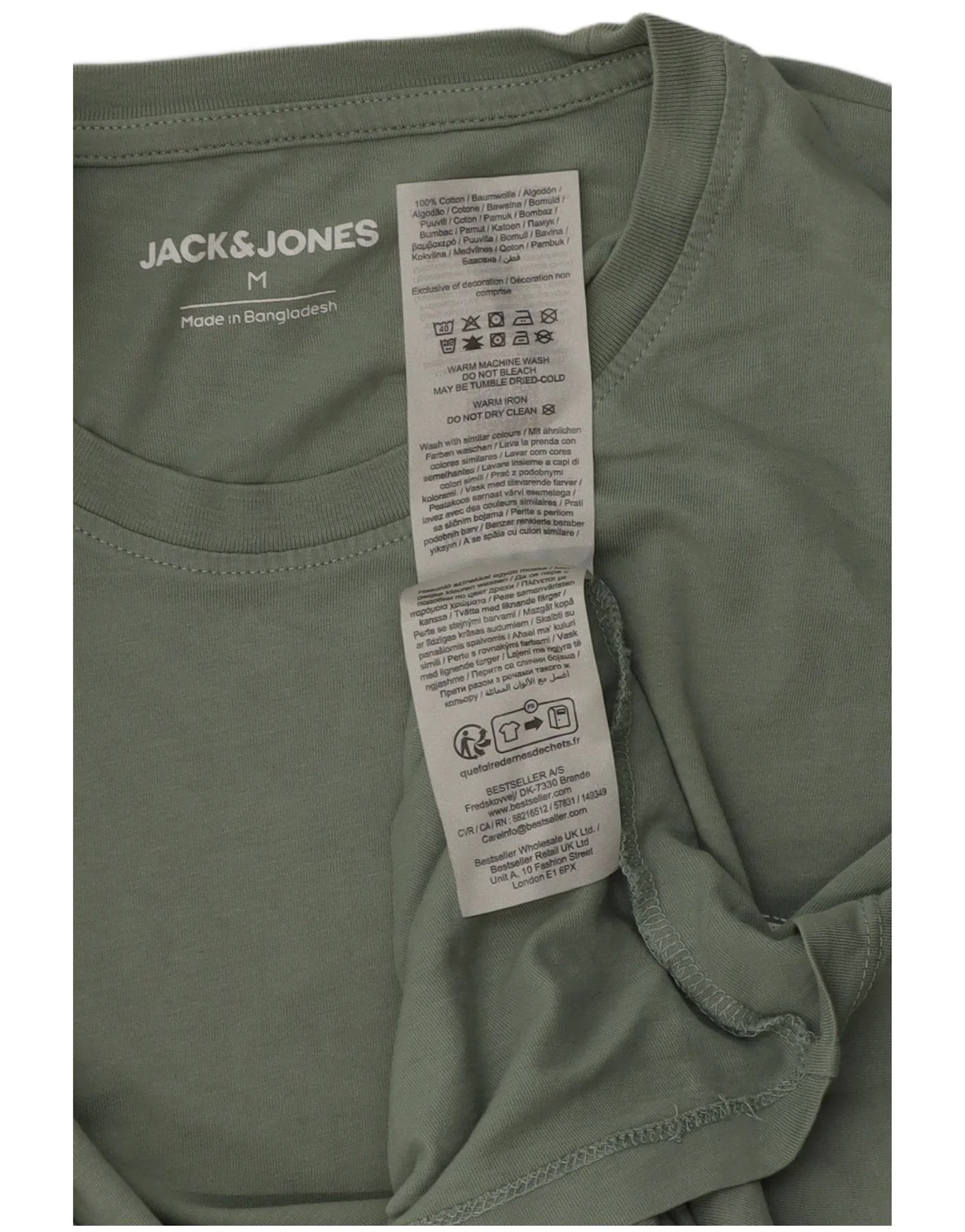 Jack & Jones Mens T-Shirt Top Medium Green Cotton - Image 3