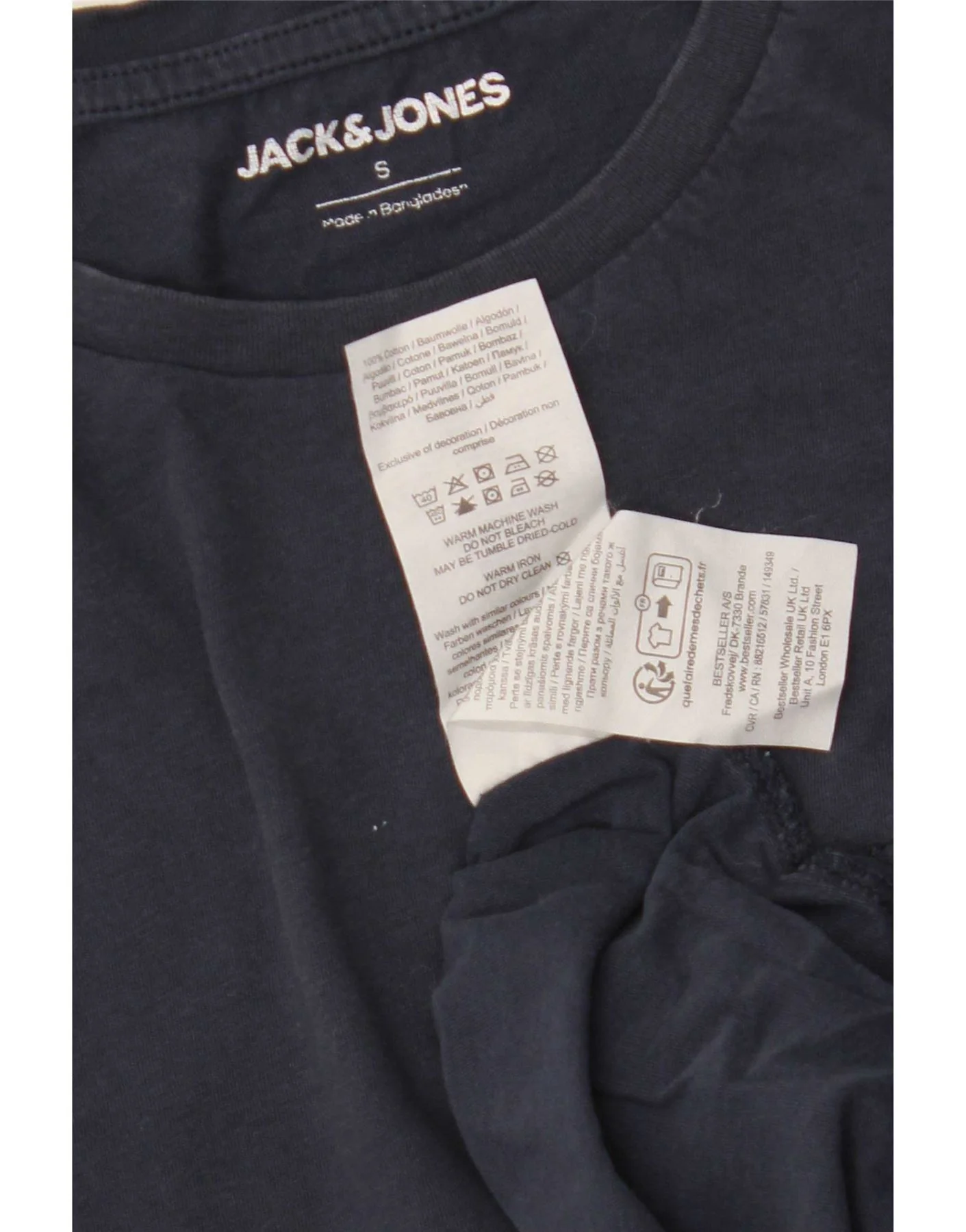 Jack & Jones Mens T-Shirt Top Small Navy Blue Cotton - Image 3