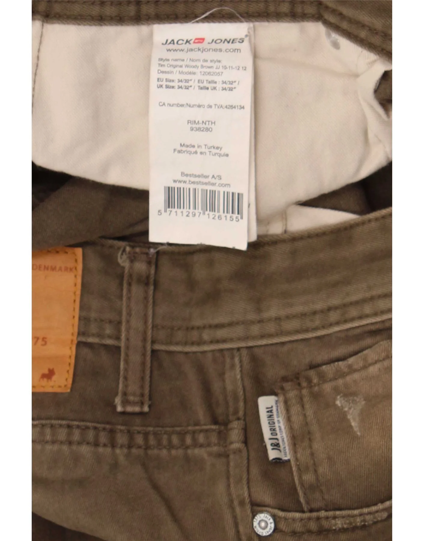 Jack & Jones Mens Tim Slim Jeans W34 L32 Khaki Cotton - Image 4