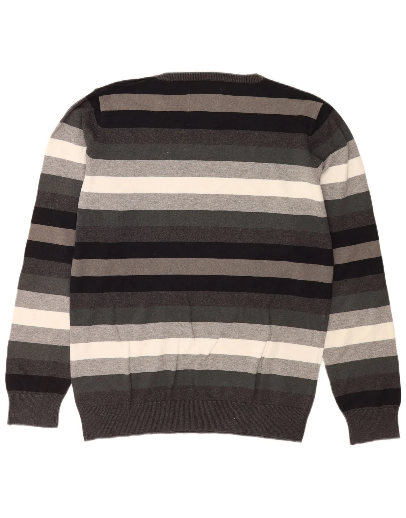 Jack & Jones Mens V-Neck Jumper Sweater Large Grey Striped - Image 2