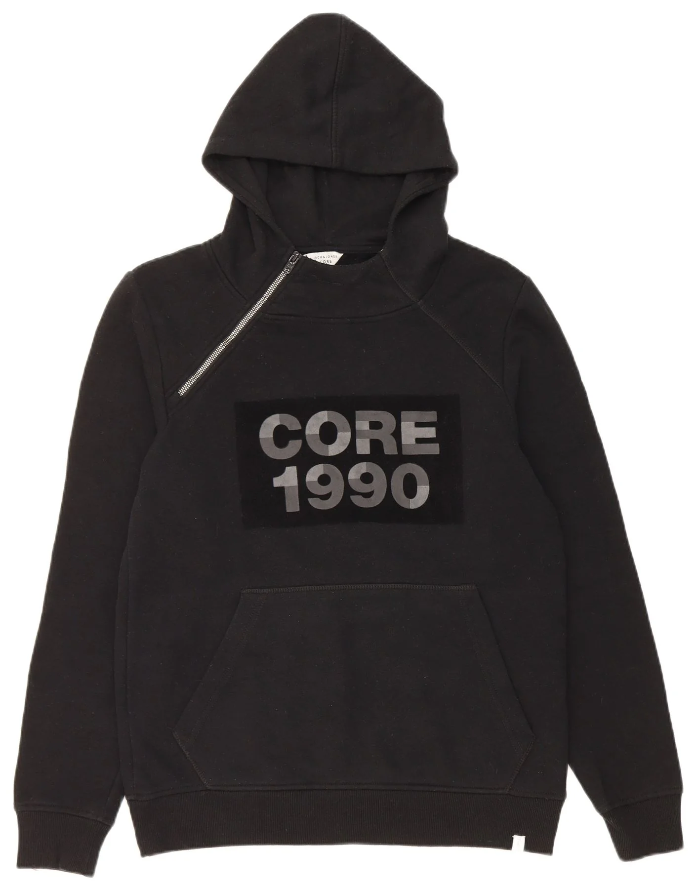 Jack & Jones Mens Zip Neck Graphic Hoodie Jumper Medium Black Polyester