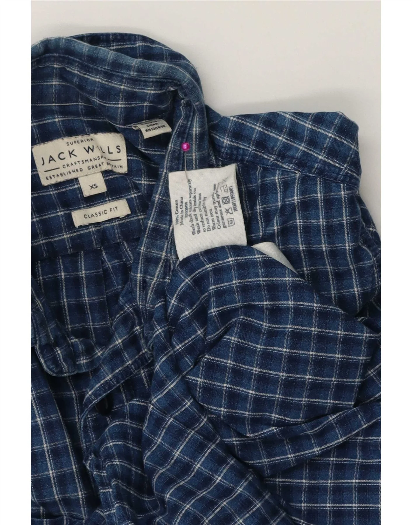Jack Wills Mens Classic Fit Flannel Shirt XS Navy Blue Check Cotton - Image 3