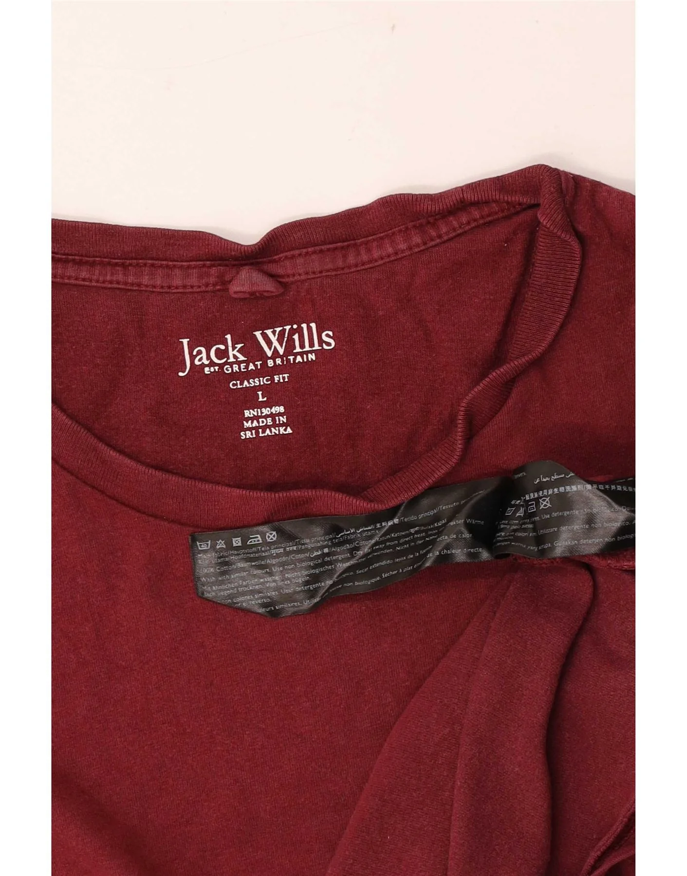Jack Wills Mens Classic Fit T-Shirt Top Large Burgundy Cotton - Image 3
