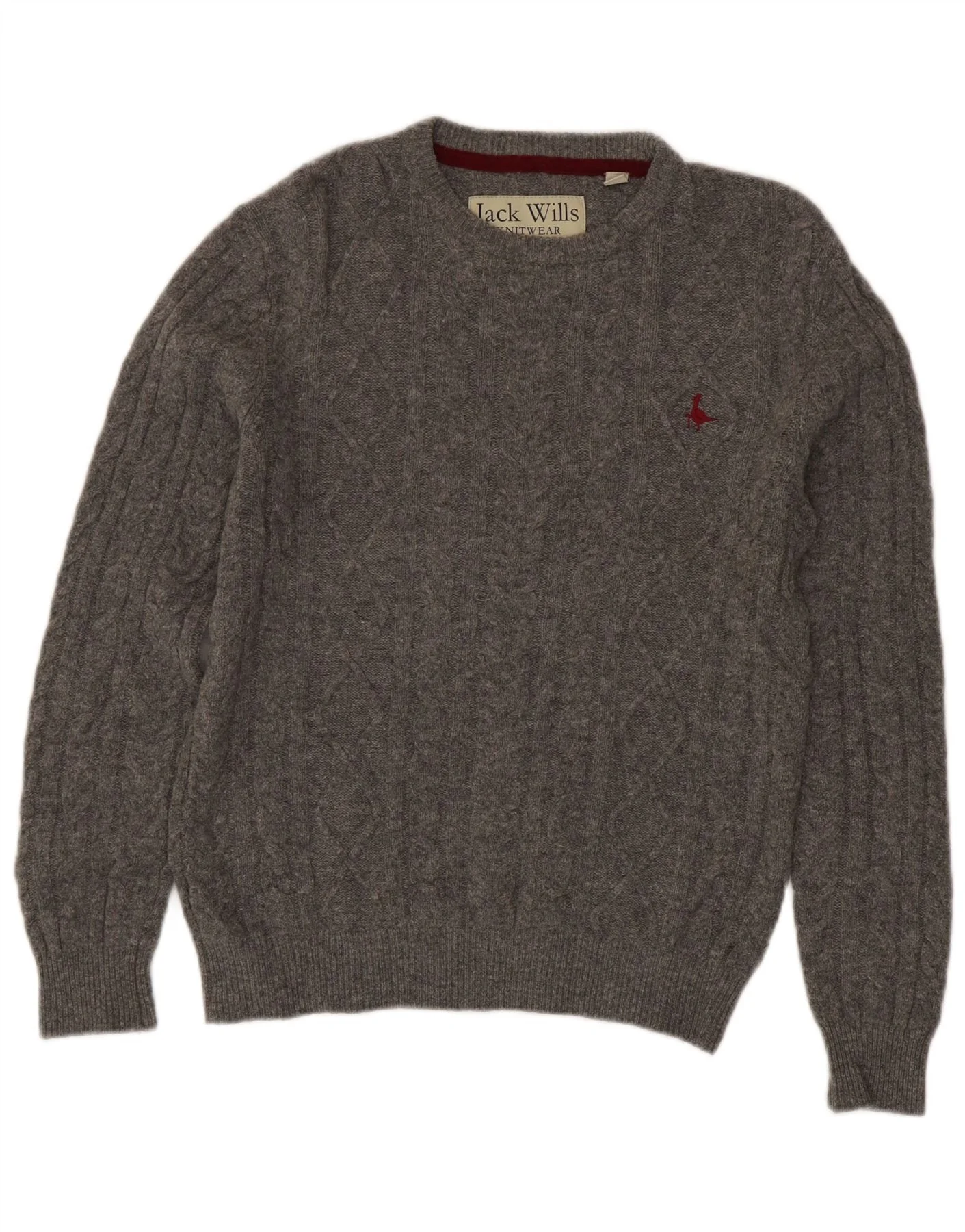 Jack Wills Mens Crew Neck Jumper Sweater Small Grey Merino Wool