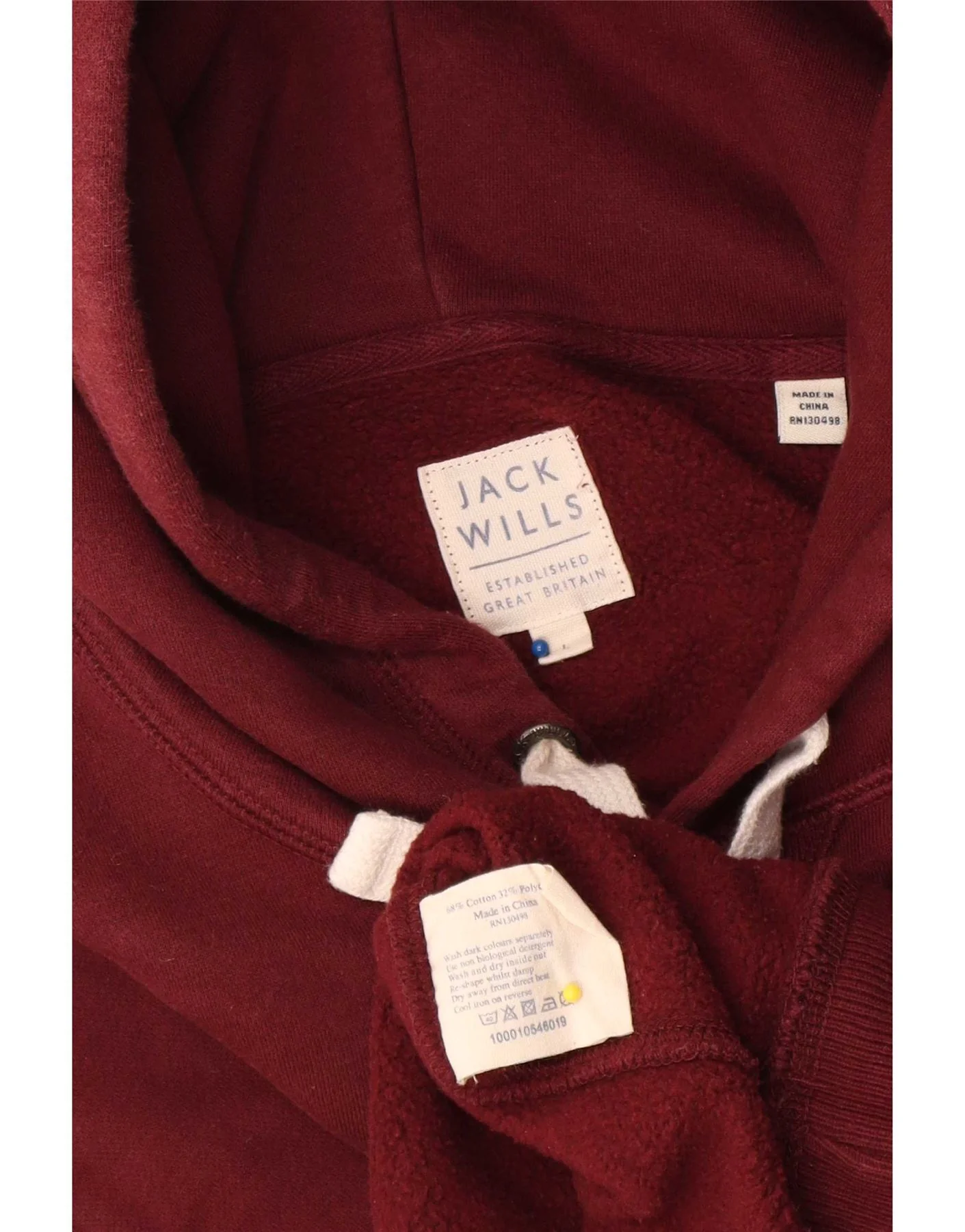 Jack Wills Mens Graphic Hoodie Jumper Large Burgundy Cotton - Image 3