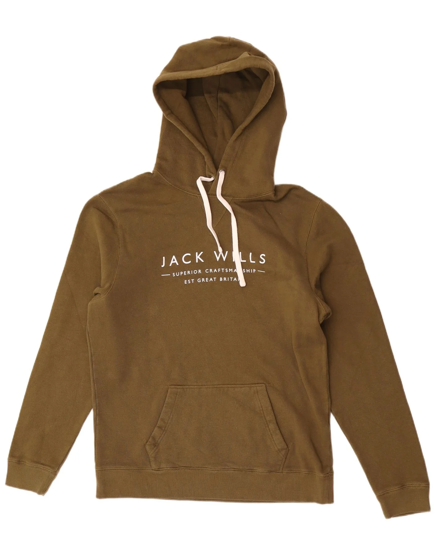 Jack Wills Mens Graphic Hoodie Jumper Large Khaki Cotton