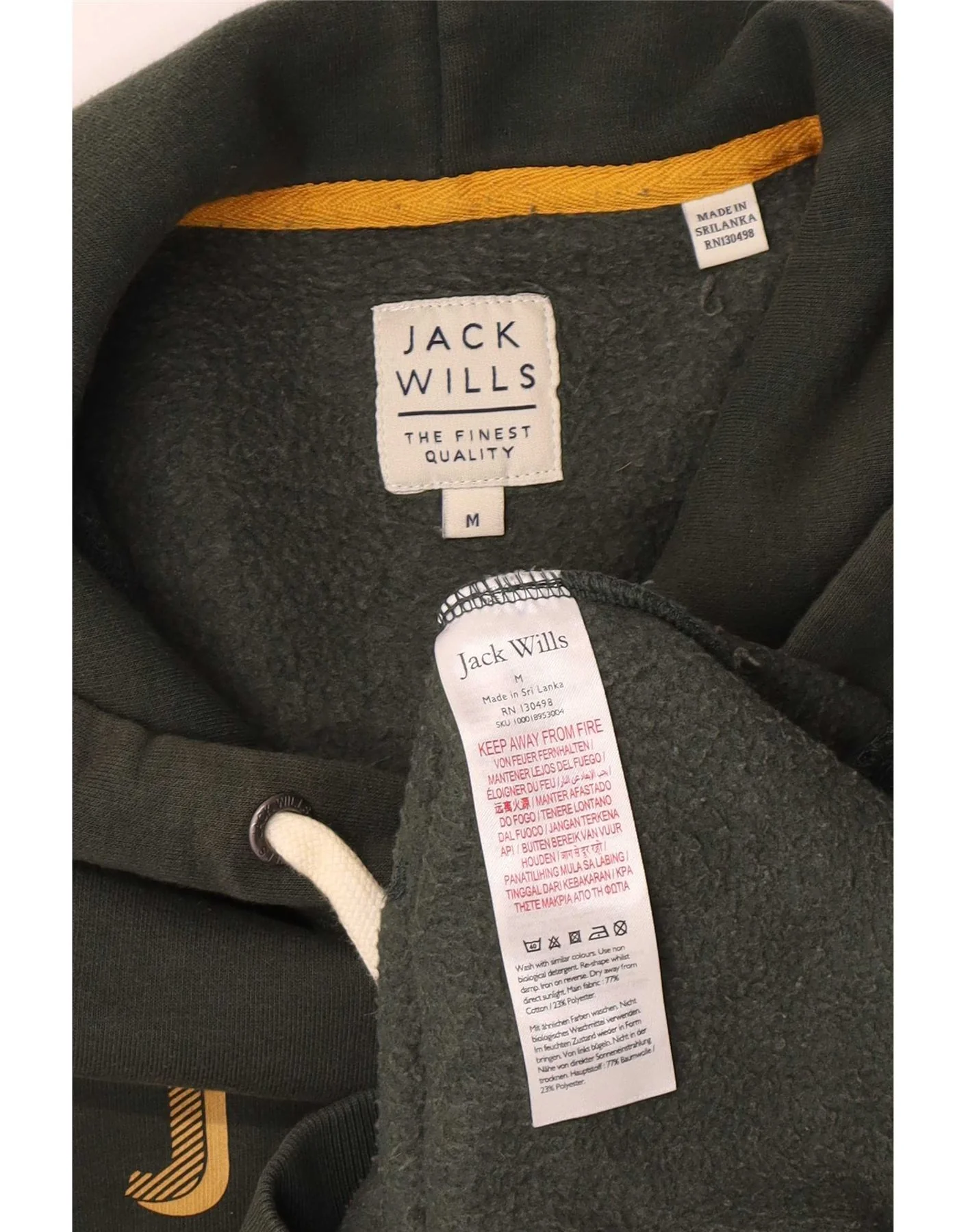 Jack Wills Mens Graphic Hoodie Jumper Medium Green Cotton - Image 4
