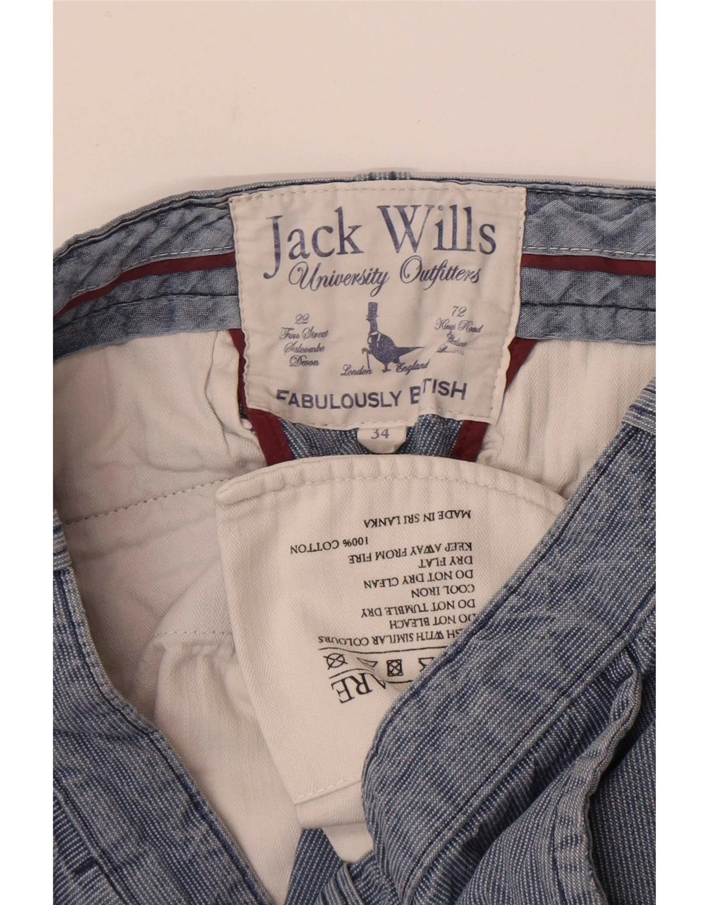 Jack Wills Mens Regular Chino Shorts W34 Large Blue Pinstripe Cotton - Image 4