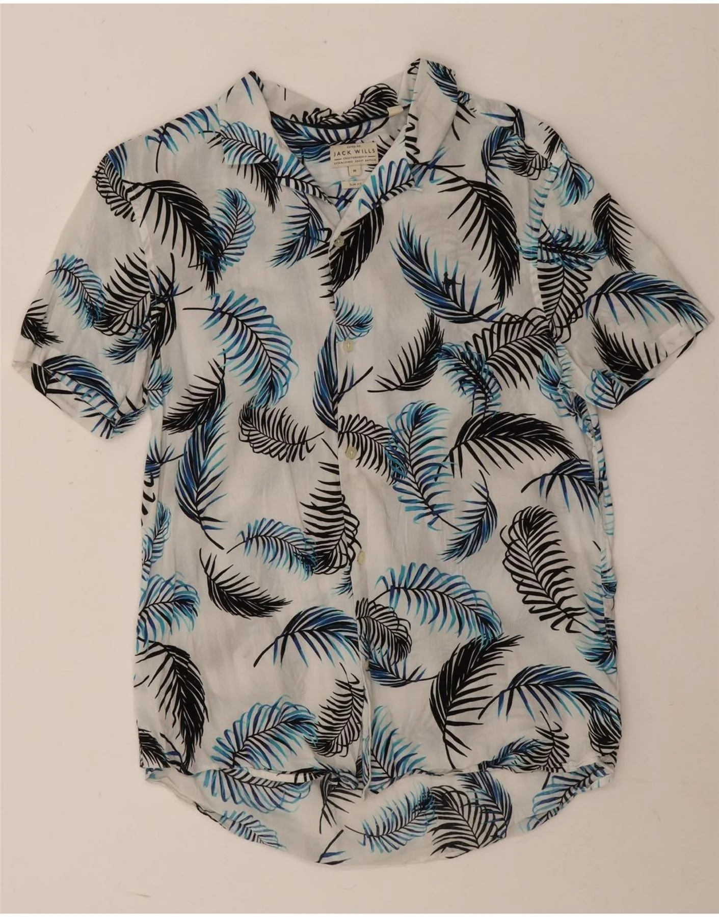 Jack Wills Mens Short Sleeve Slim Fit Shirt Medium White Floral Viscose