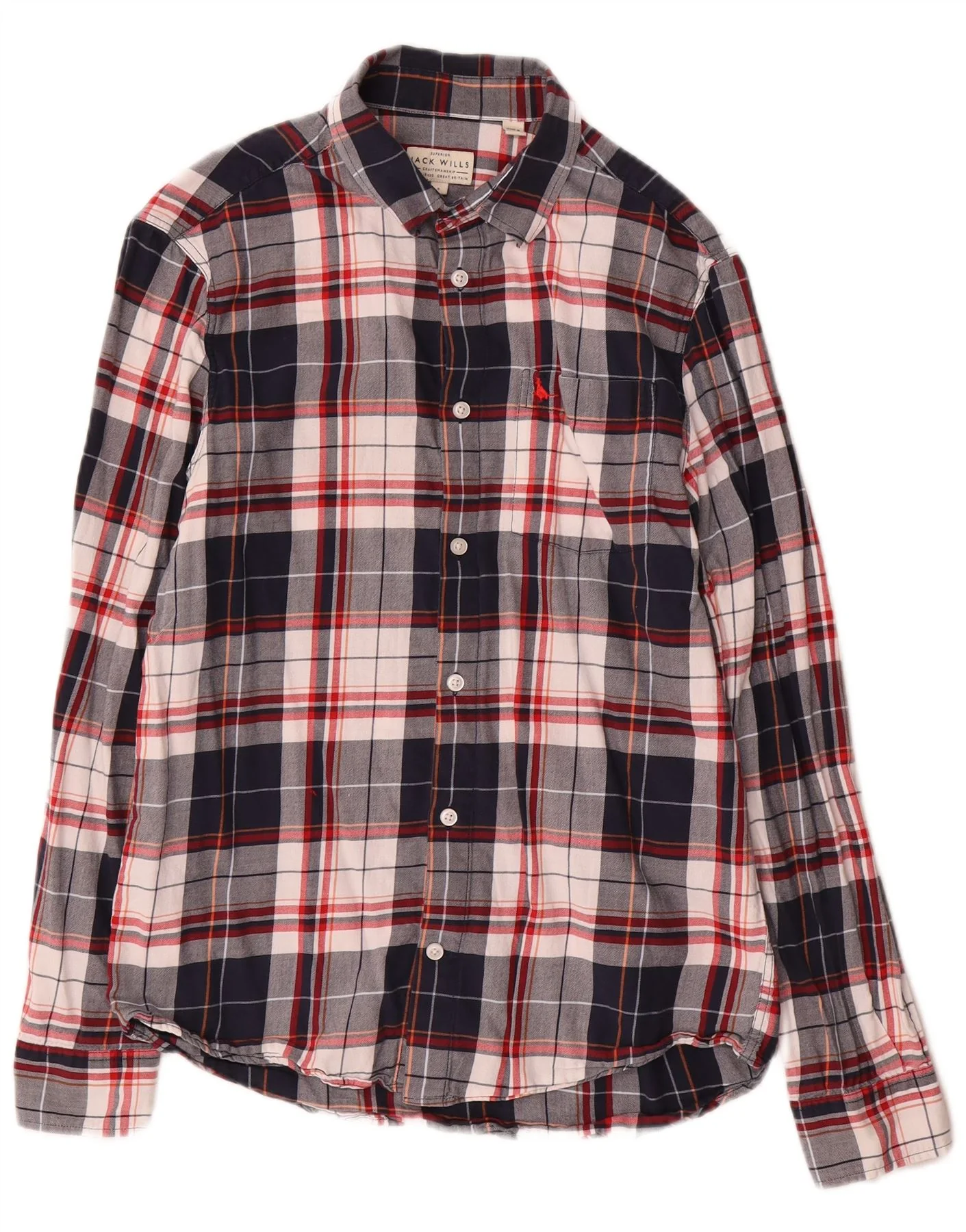 Jack Wills Mens Slim Fit Shirt Small Navy Blue Check Cotton