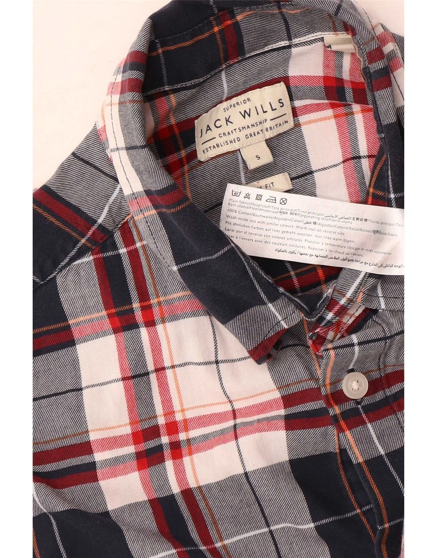 Jack Wills Mens Slim Fit Shirt Small Navy Blue Check Cotton - Image 3