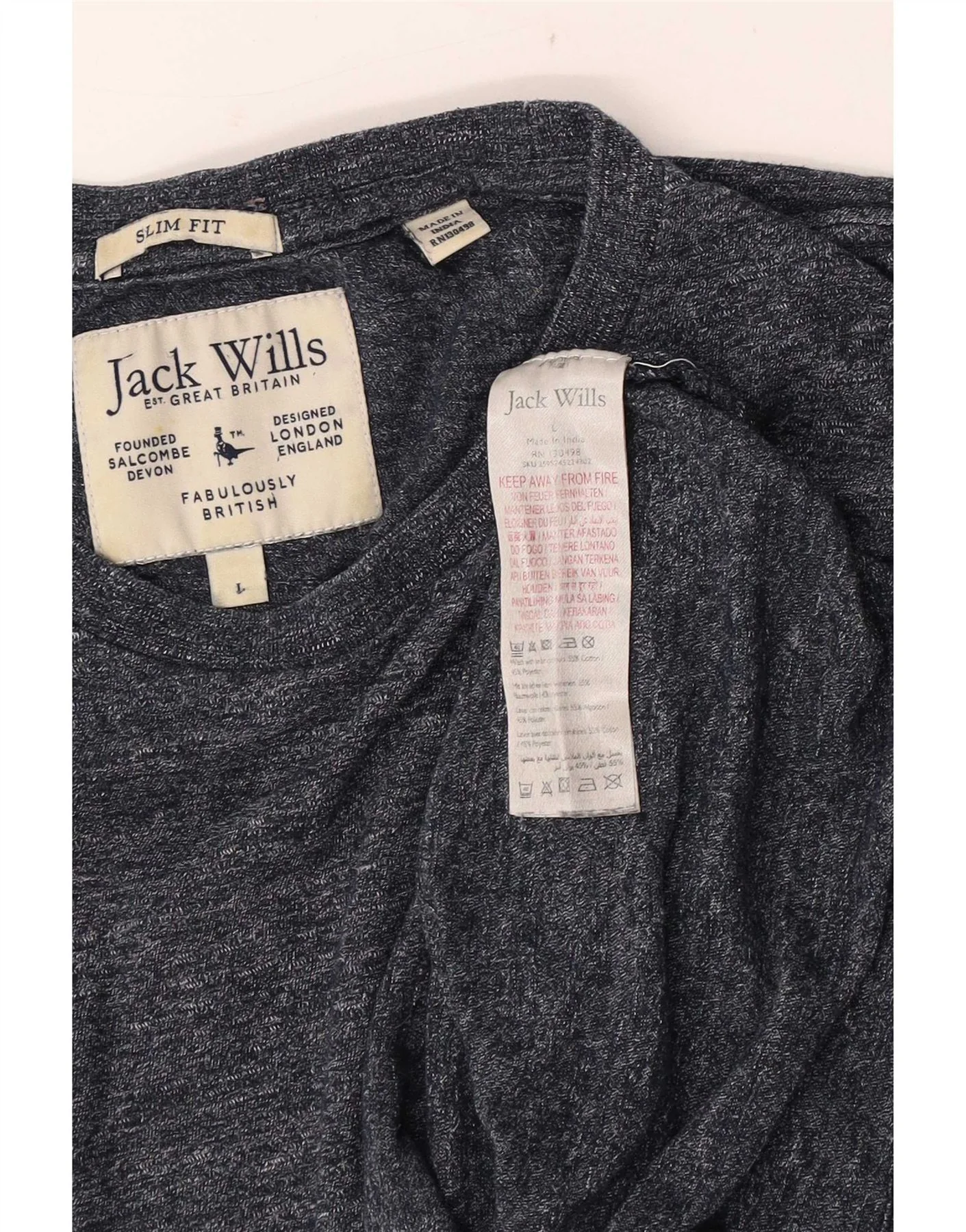 Jack Wills Mens Slim Fit T-Shirt Top Large Navy Blue Flecked Cotton - Image 3