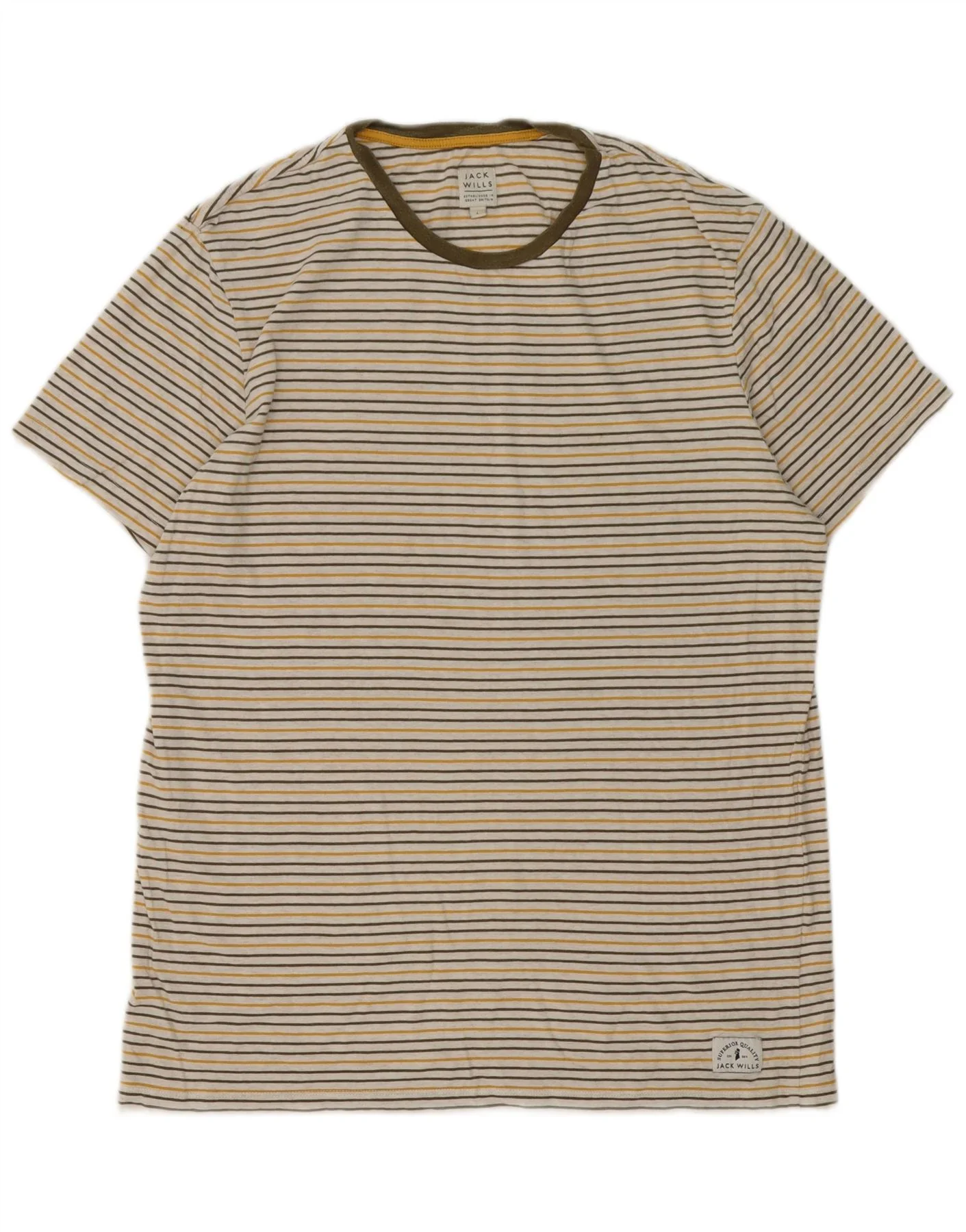 Jack Wills Mens T-Shirt Top Large Beige Striped Cotton