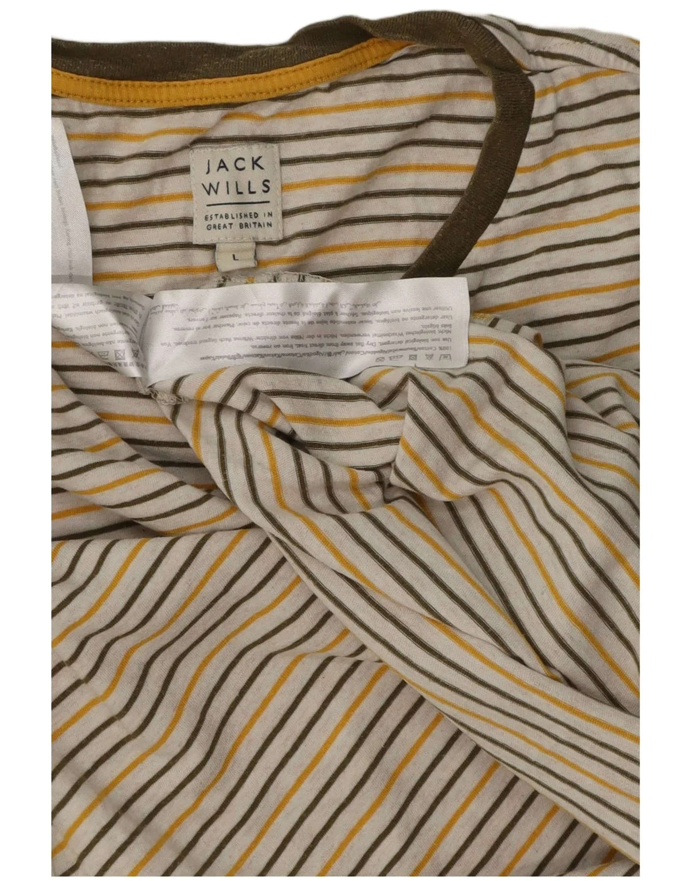 Jack Wills Mens T-Shirt Top Large Beige Striped Cotton - Image 4