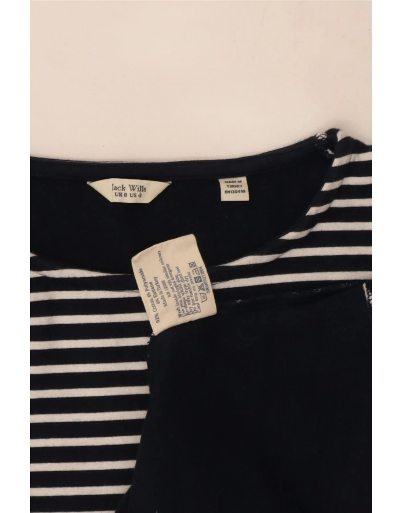 Jack Wills Womens 3/4 Sleeve A-Line Dress UK 8 Small Navy Blue Pinstripe - Image 3