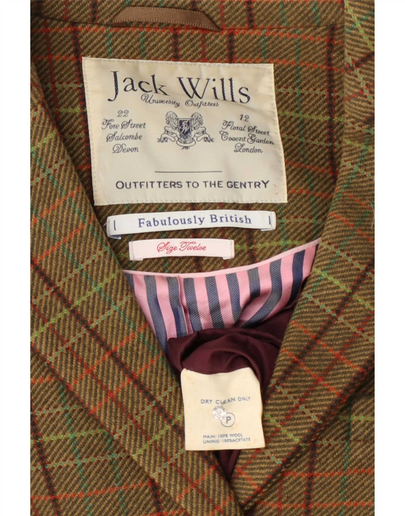 Jack Wills Womens 3 Button Blazer Jacket UK 12 Medium Green Check Wool - Image 3