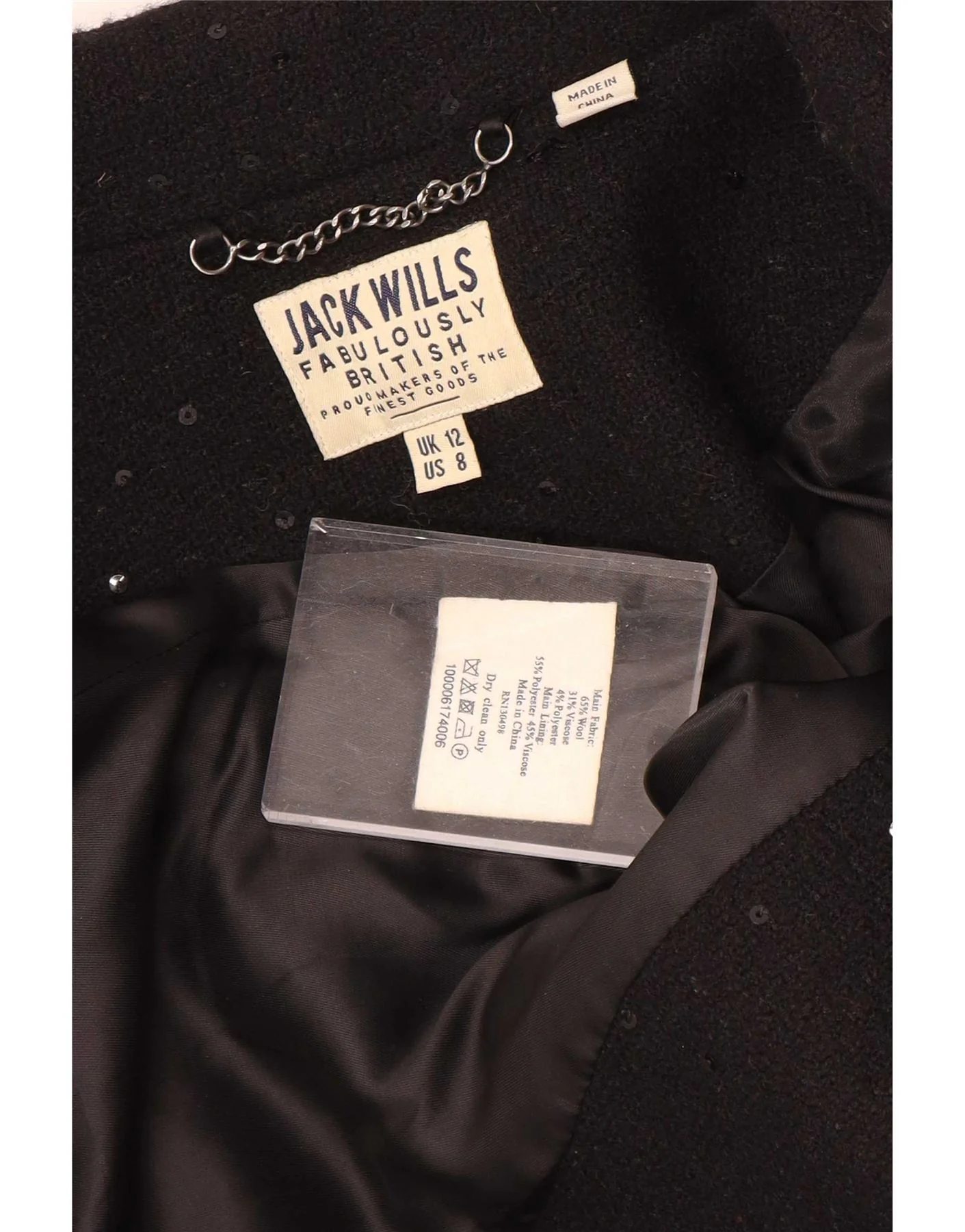 Jack Wills Womens Biker Jacket UK 12 Medium Black Flecked Wool - Image 3