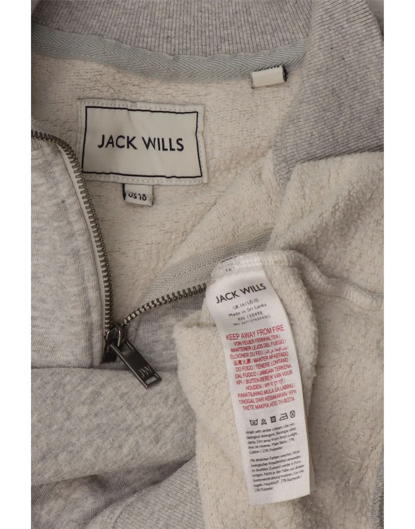 Jack Wills Womens Crop Graphic Zip Neck Sweatshirt Jumper UK 14 Large Grey - Image 3