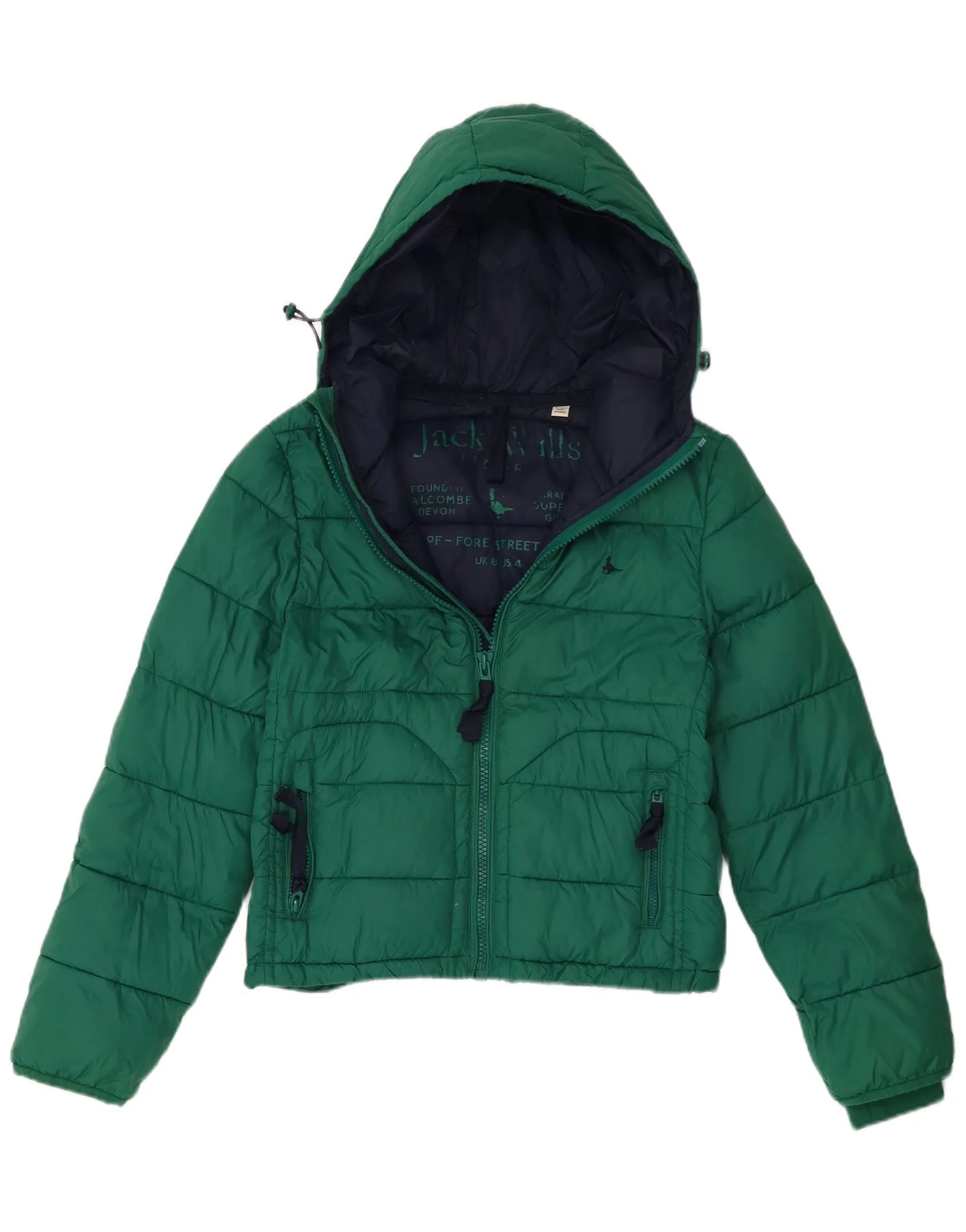 Jack Wills Womens Crop Hooded Oversized Padded Jacket UK 8 Small Green