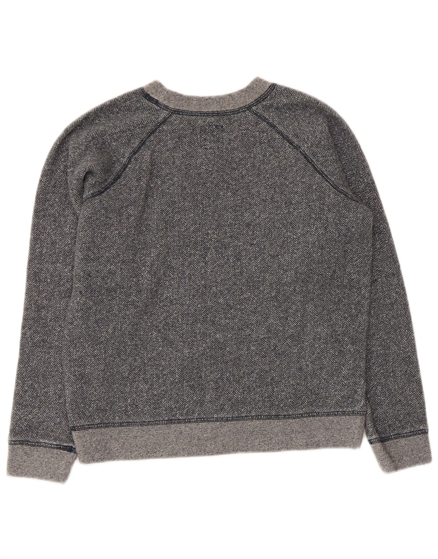 Jack Wills Womens Crop Sweatshirt Jumper UK 10 Small Grey Herringbone - Image 2