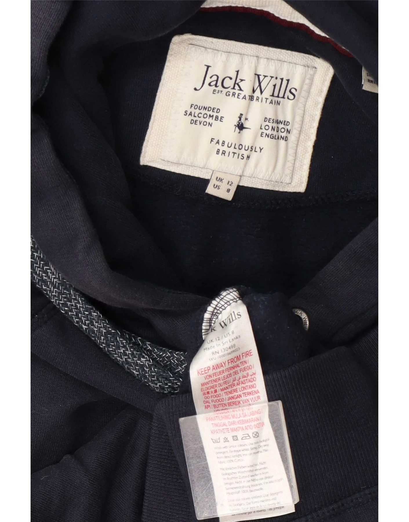 Jack Wills Womens Graphic Hoodie Jumper UK 12 Medium Navy Blue Colourblock - Image 4