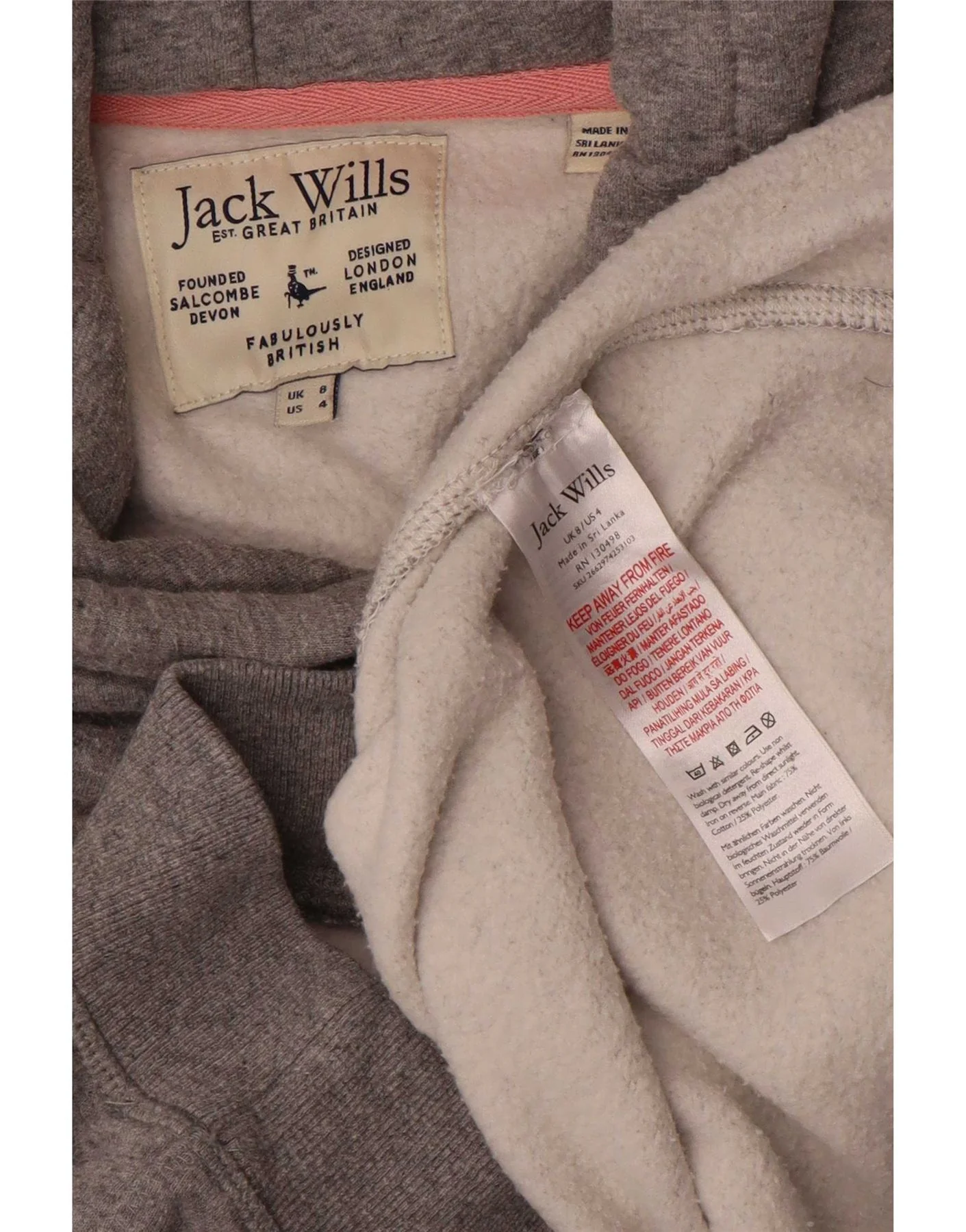 Jack Wills Womens Graphic Oversized Hoodie Jumper UK 8 Small Grey Cotton - Image 3