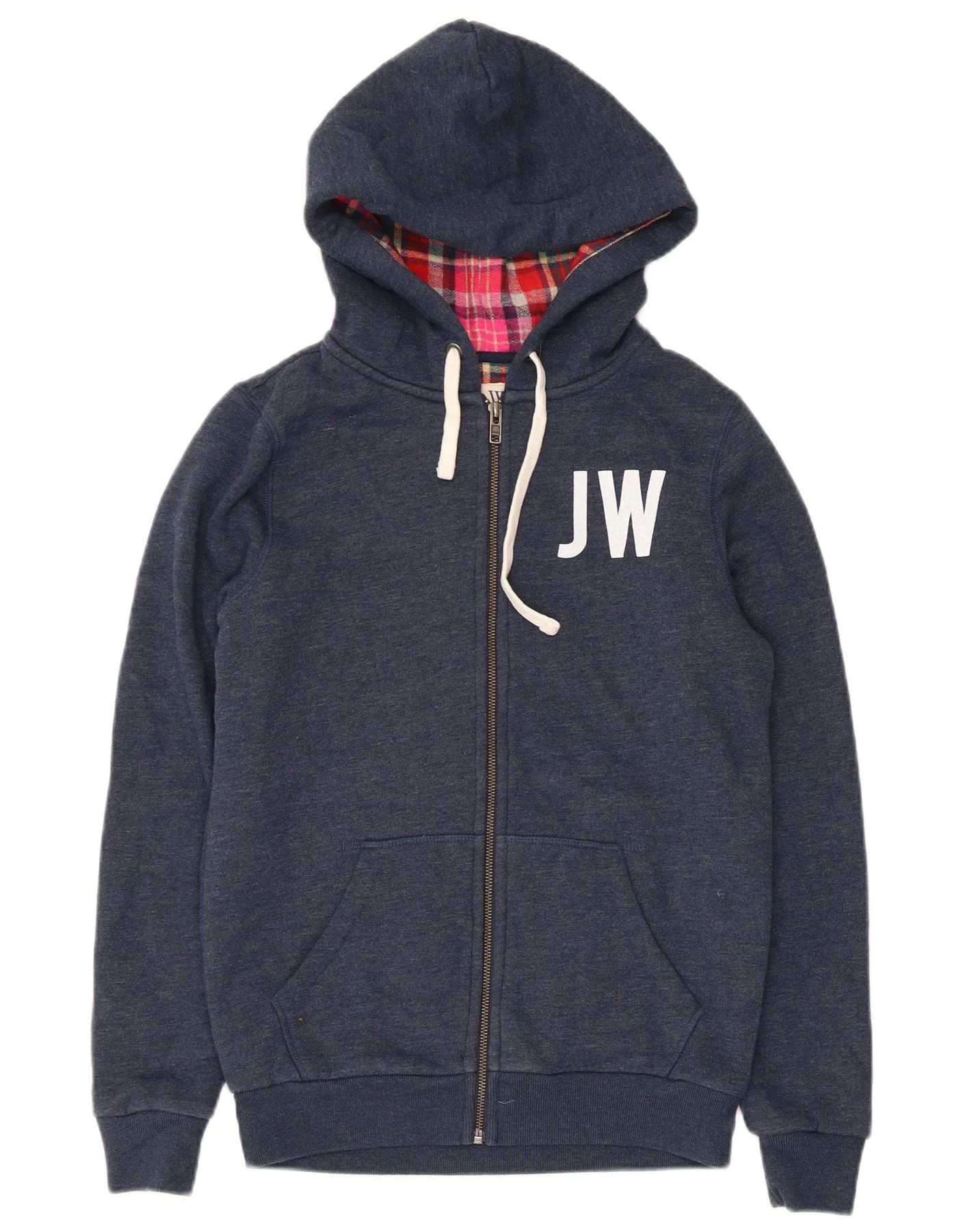 Jack Wills Womens Graphic Zip Hoodie Sweater UK 8 Small Navy Blue Cotton