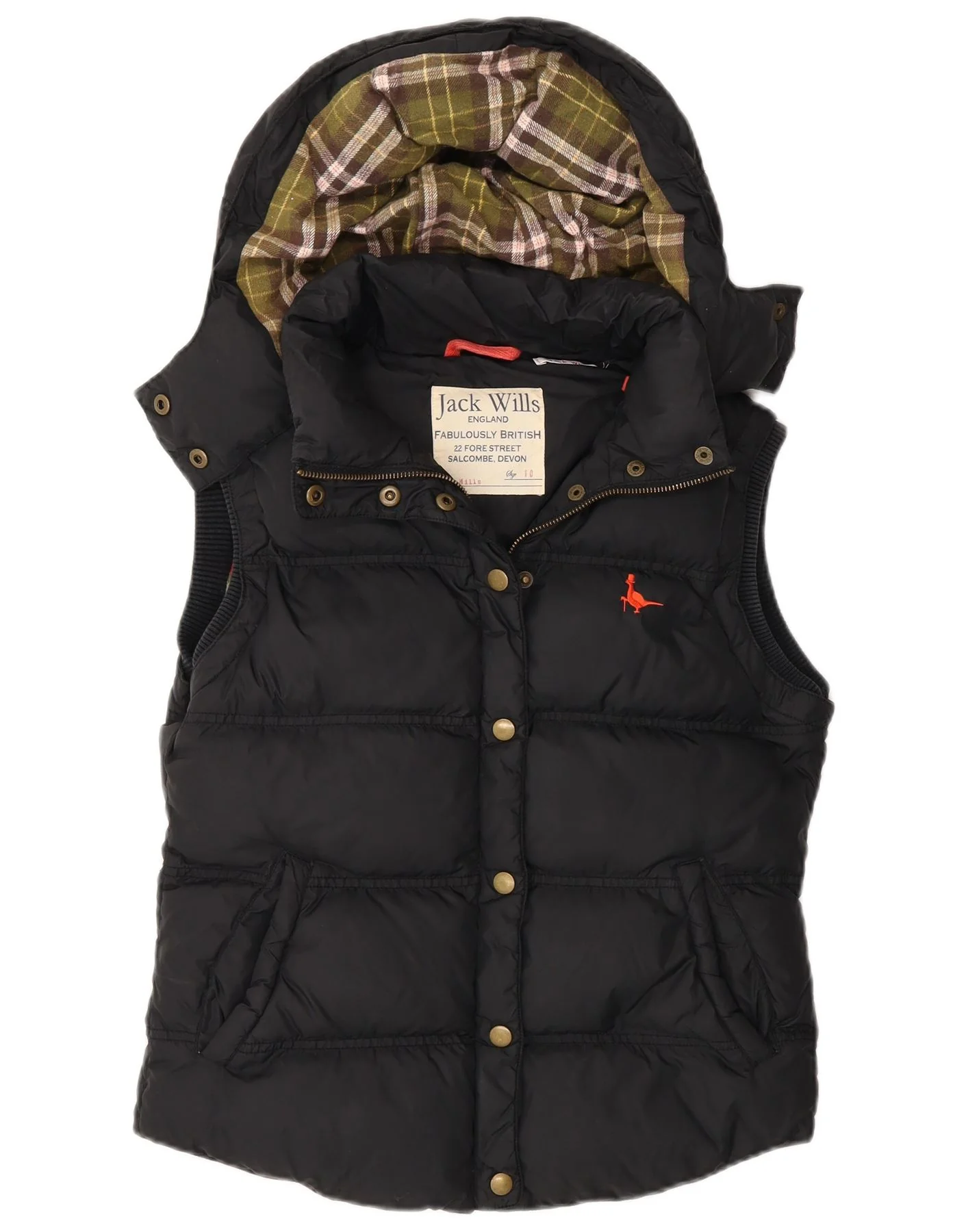 Jack Wills Womens Hooded Padded Gilet UK 10 Small Black Cotton